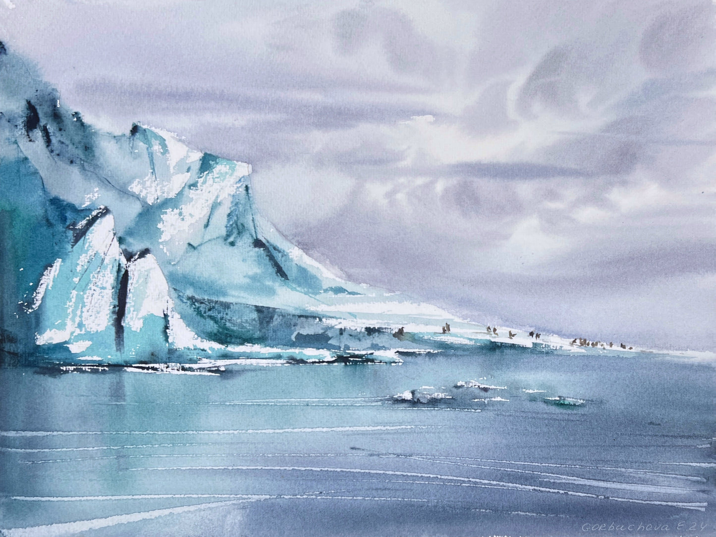 Antarctic Painting Original, Ice Watercolor Artwork, Iceberg Seascape Wall Decor, Explorer, Travel Adventure Art Gift