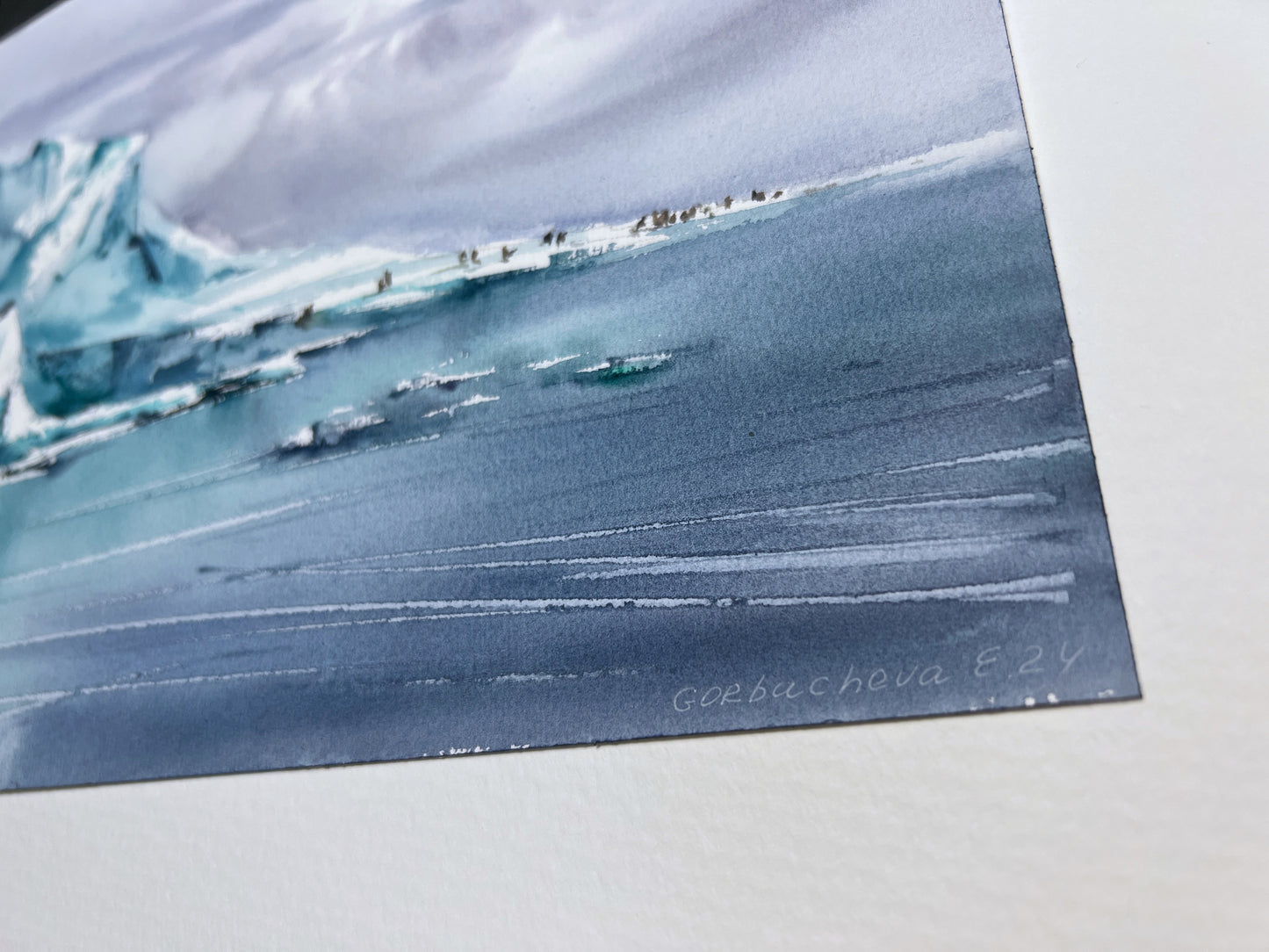 Antarctic Painting Original, Ice Watercolor Artwork, Iceberg Seascape Wall Decor, Explorer, Travel Adventure Art Gift