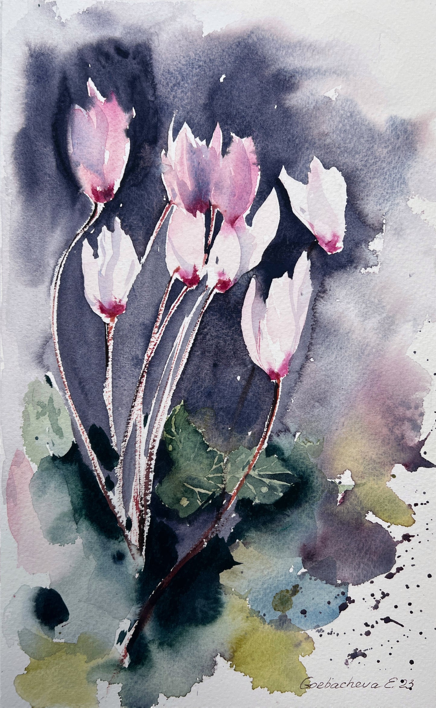 Colorful Flower Watercolor Painting Original, Cyclamen Illustration Flowers, Handmade Floral Art, Nature Lover Gift