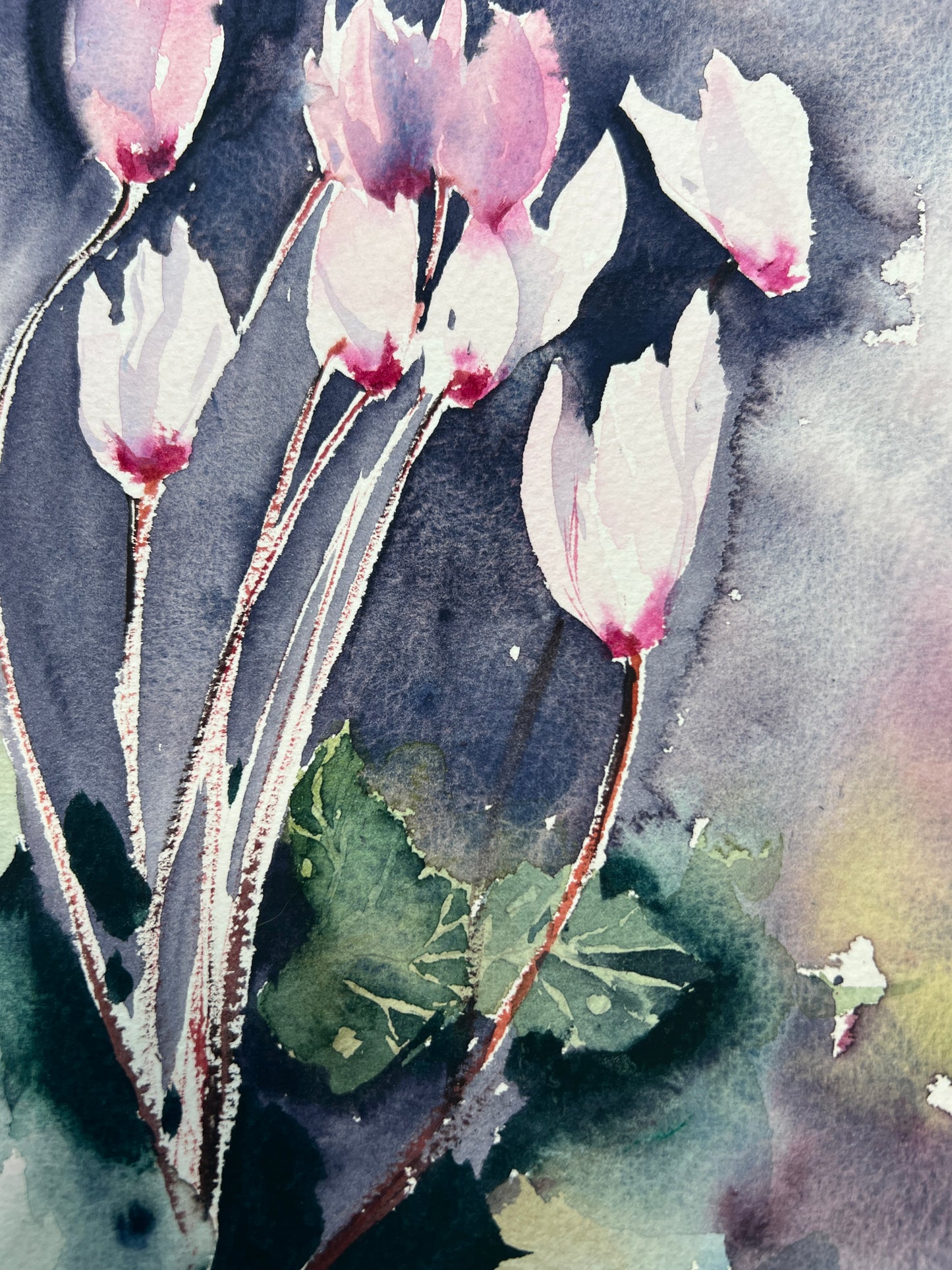 Colorful Flower Watercolor Painting Original, Cyclamen Illustration Flowers, Handmade Floral Art, Nature Lover Gift