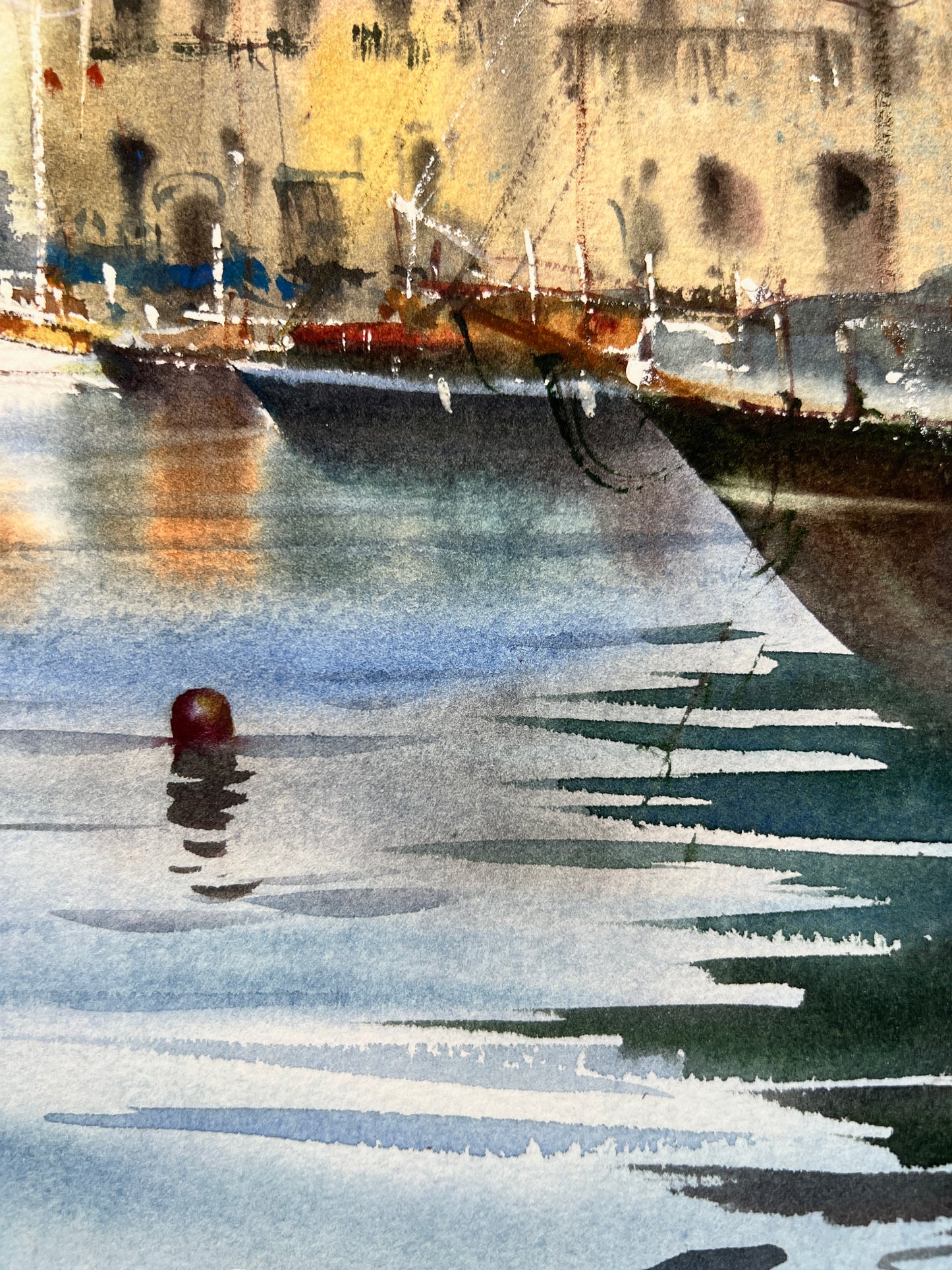 Original Watercolor Painting - Old Port of Girne #2 - Coastal Artwork - 22x15 in
