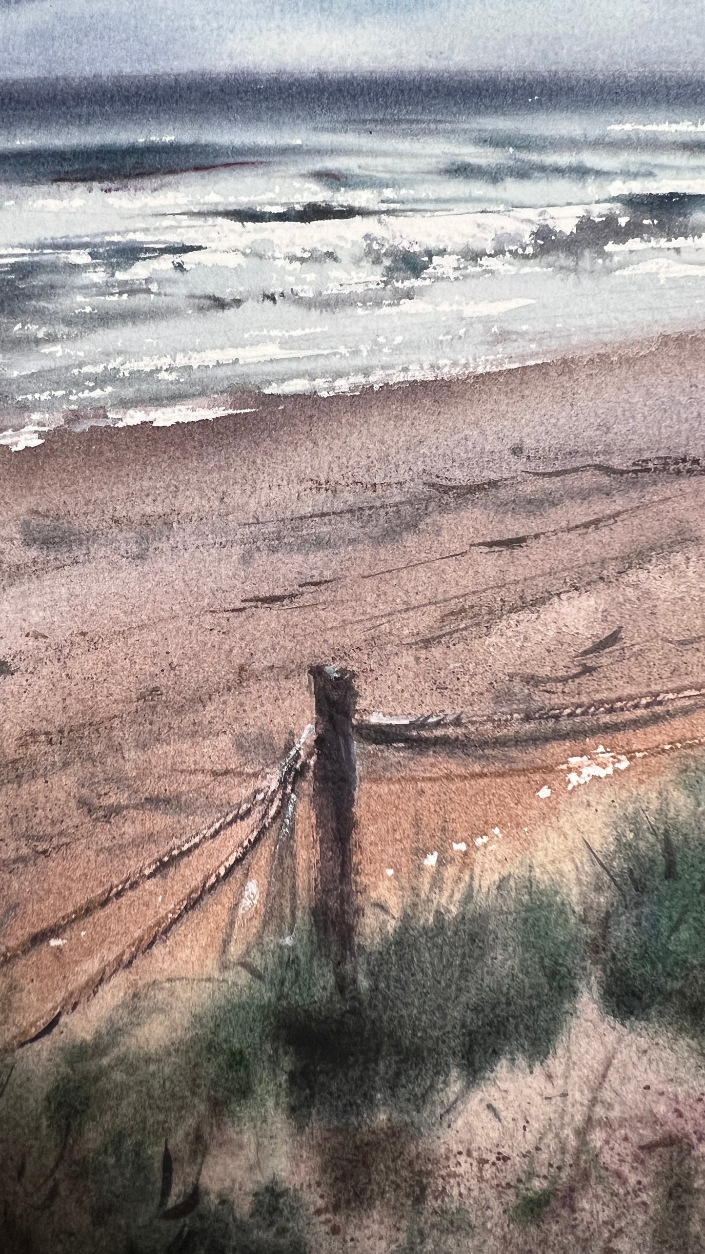 Spain Coast Watercolor Painting, Ocean Beach Landscape, Whispering Spanish Sea 12x16