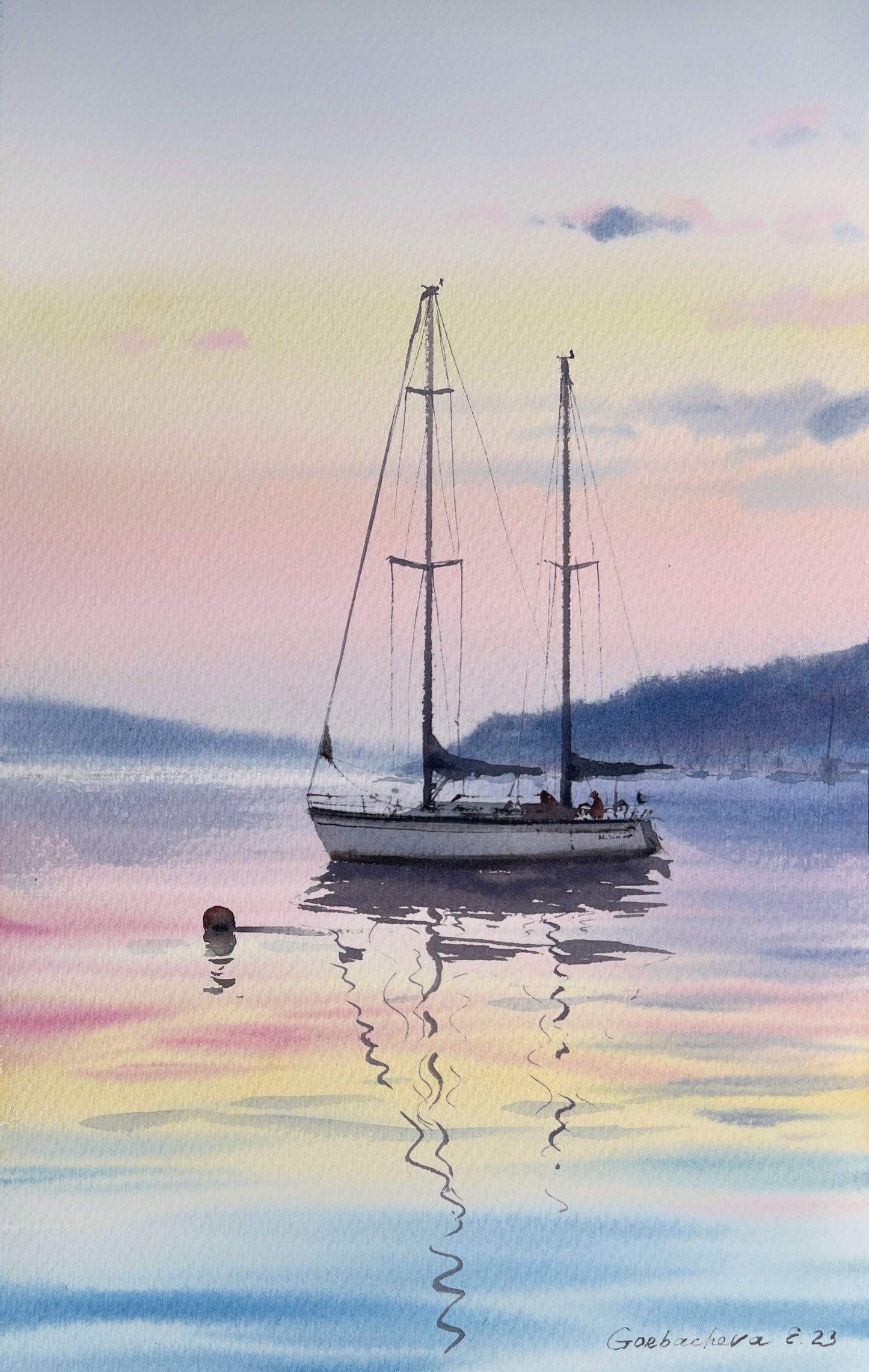 Nautical Sailboat Painting Watercolor Original, Yachting Wall Art