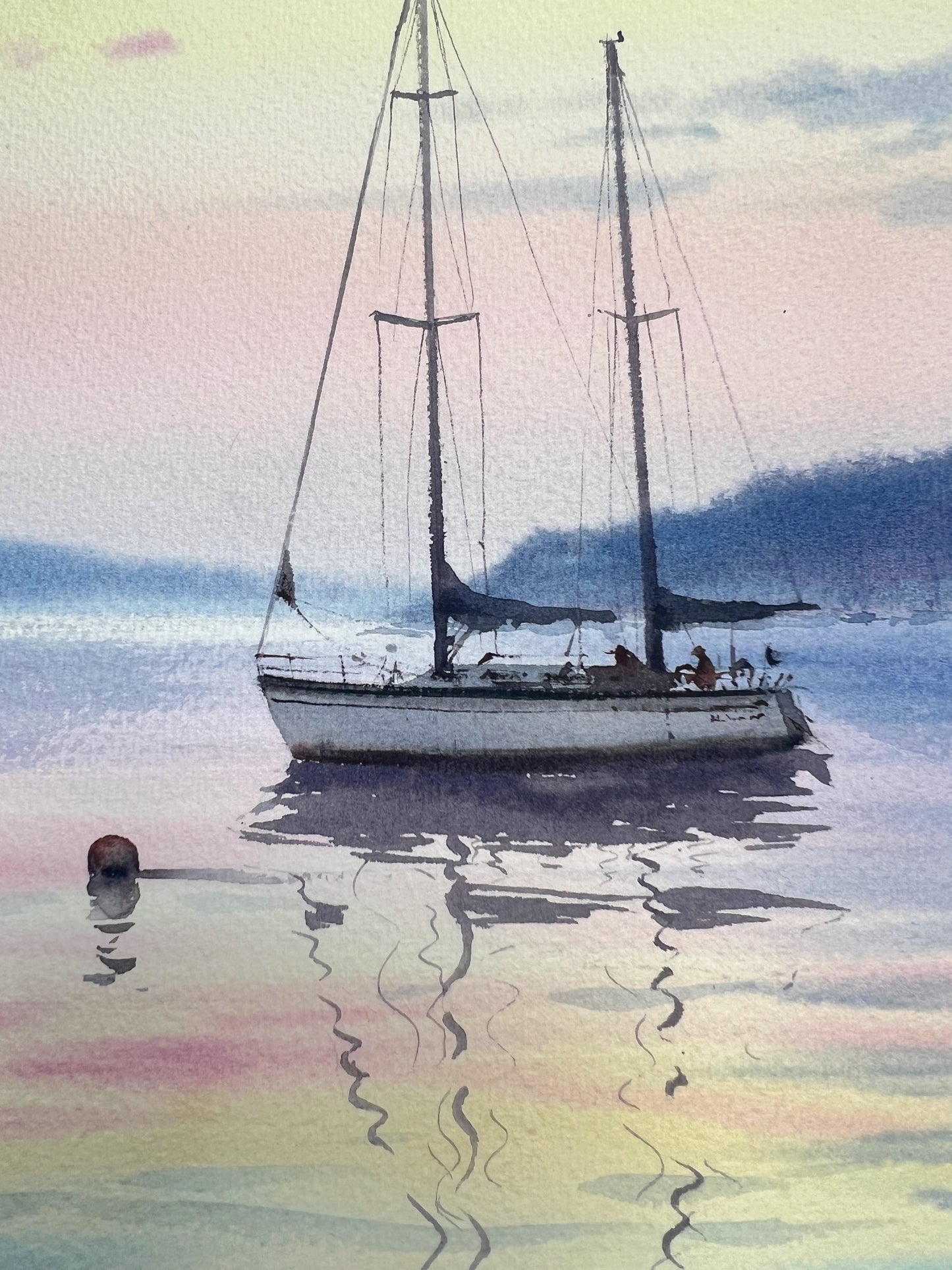 Nautical Sailboat Painting Watercolor Original, Yachting Wall Art
