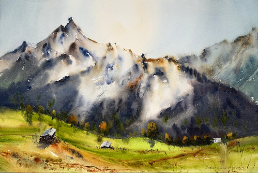 Mountain Landscape Original Painting Watercolor - Mountainscape #7 - 15 x 22 in
