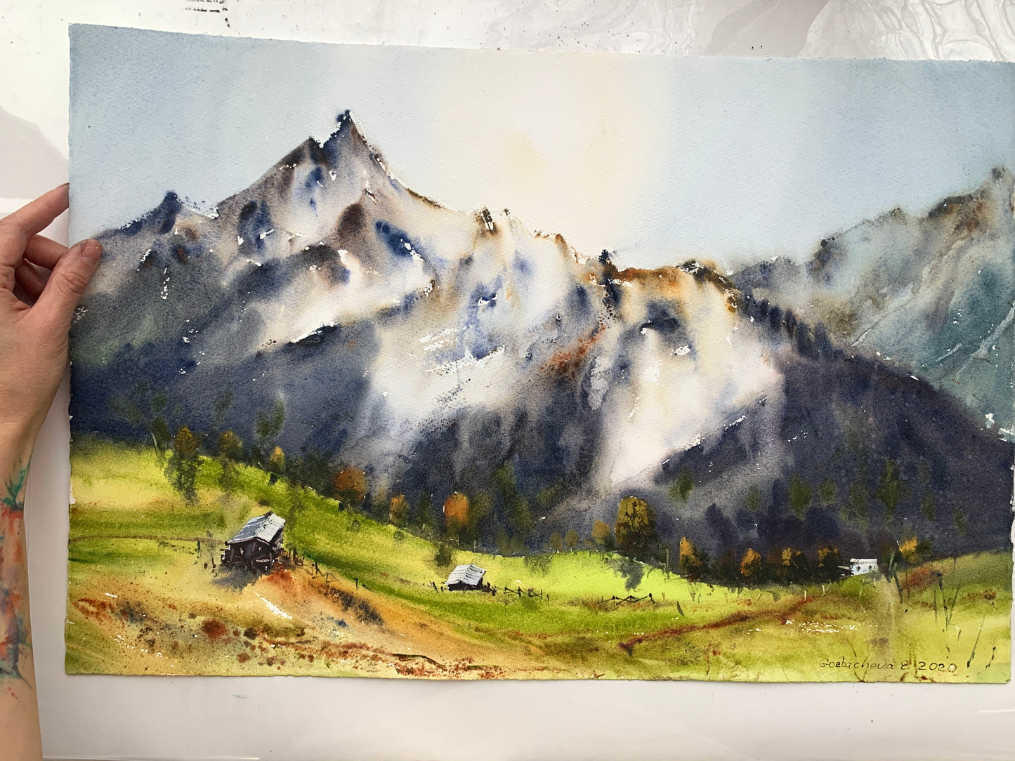 Mountain Landscape Original Painting Watercolor - Mountainscape #7 - 15 x 22 in