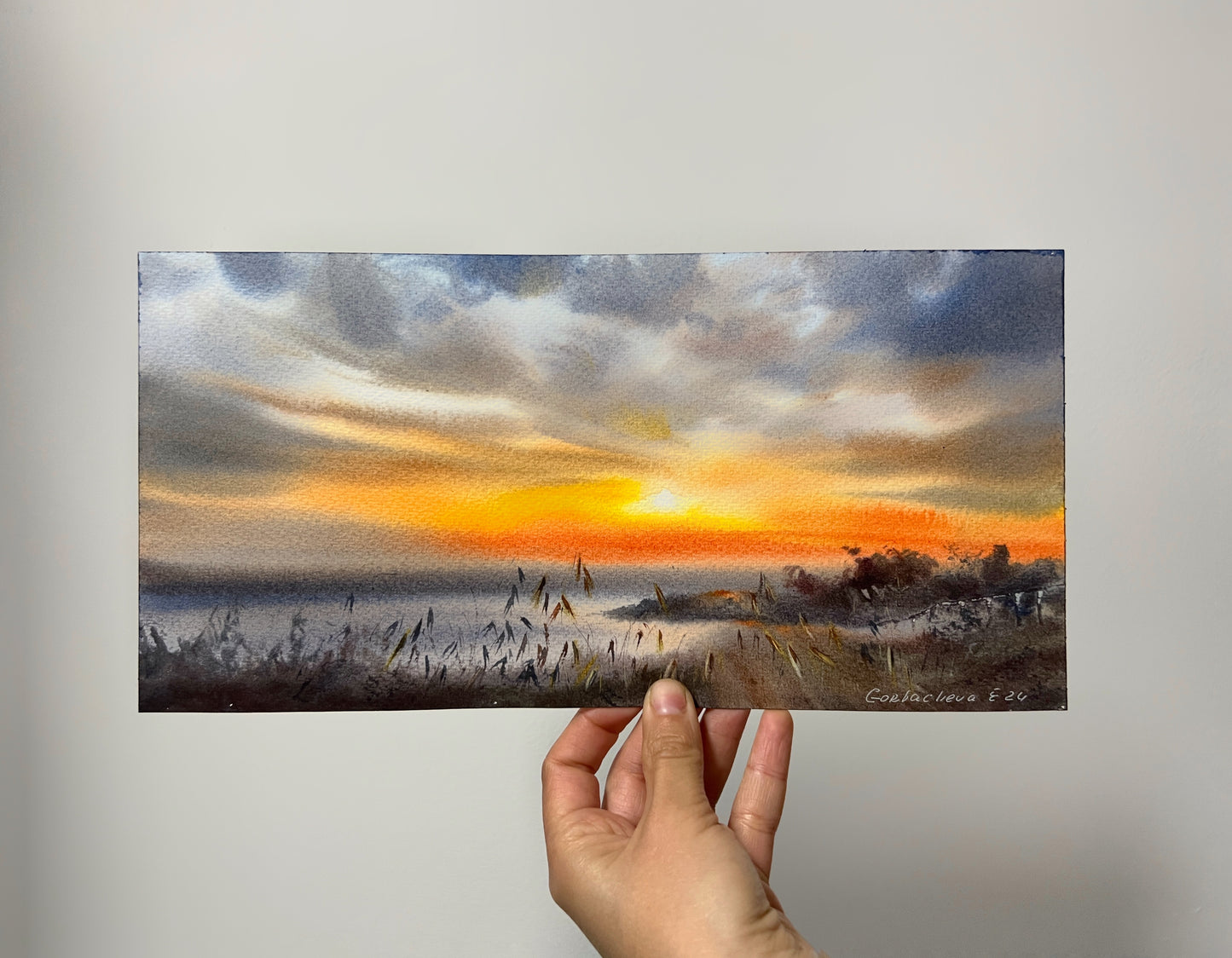 Original Coastal Sunset Watercolor Painting - "Orange Sunset #24" - Ideal Gift for Beach House Decor