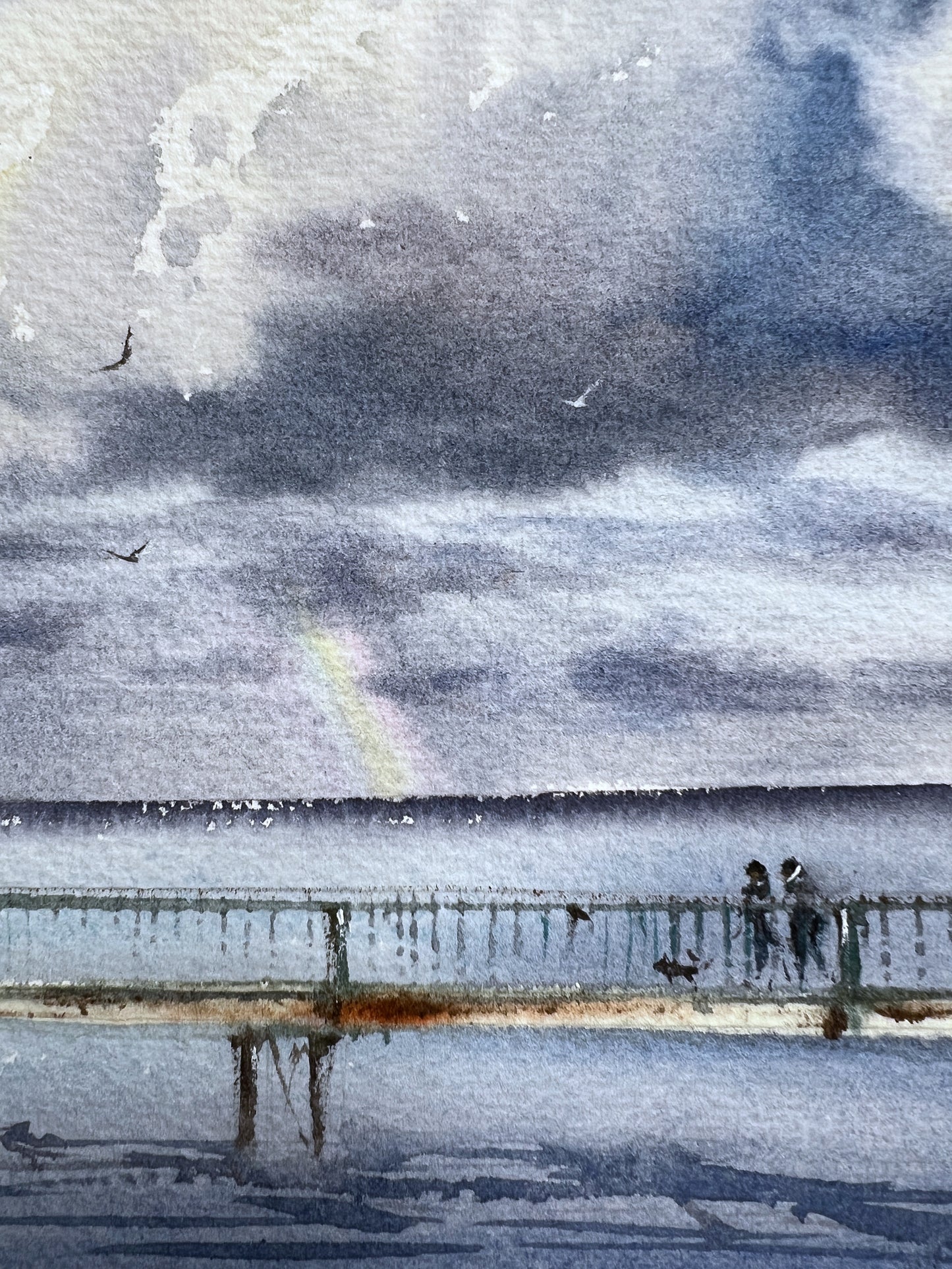 Original Watercolor Nautical Painting - Walk along the sea bridge