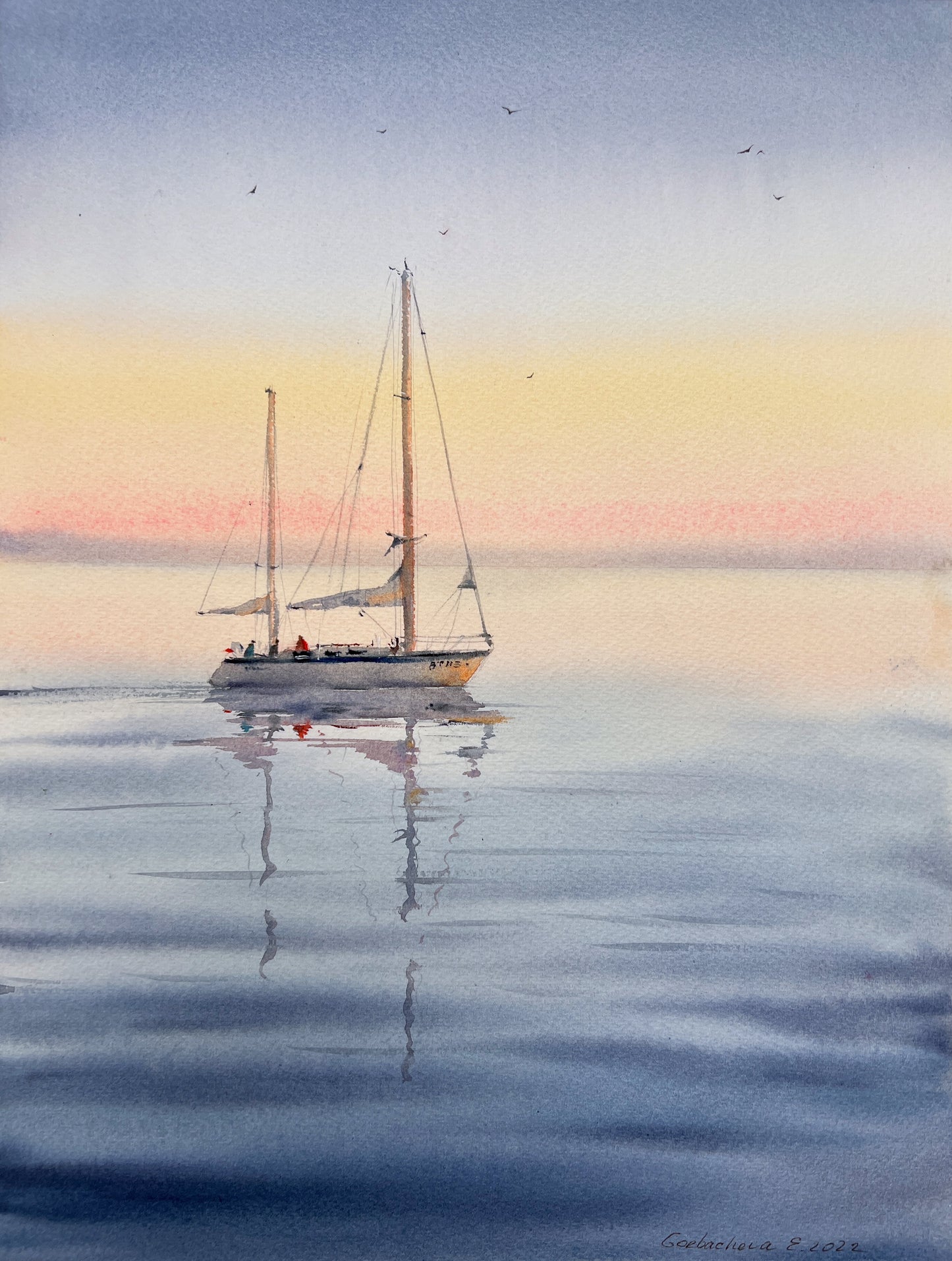 Nautical Painting Original Watercolor, Yacht Wall Art, Sailboat Artwork, Seascape, Coastal Art Decor