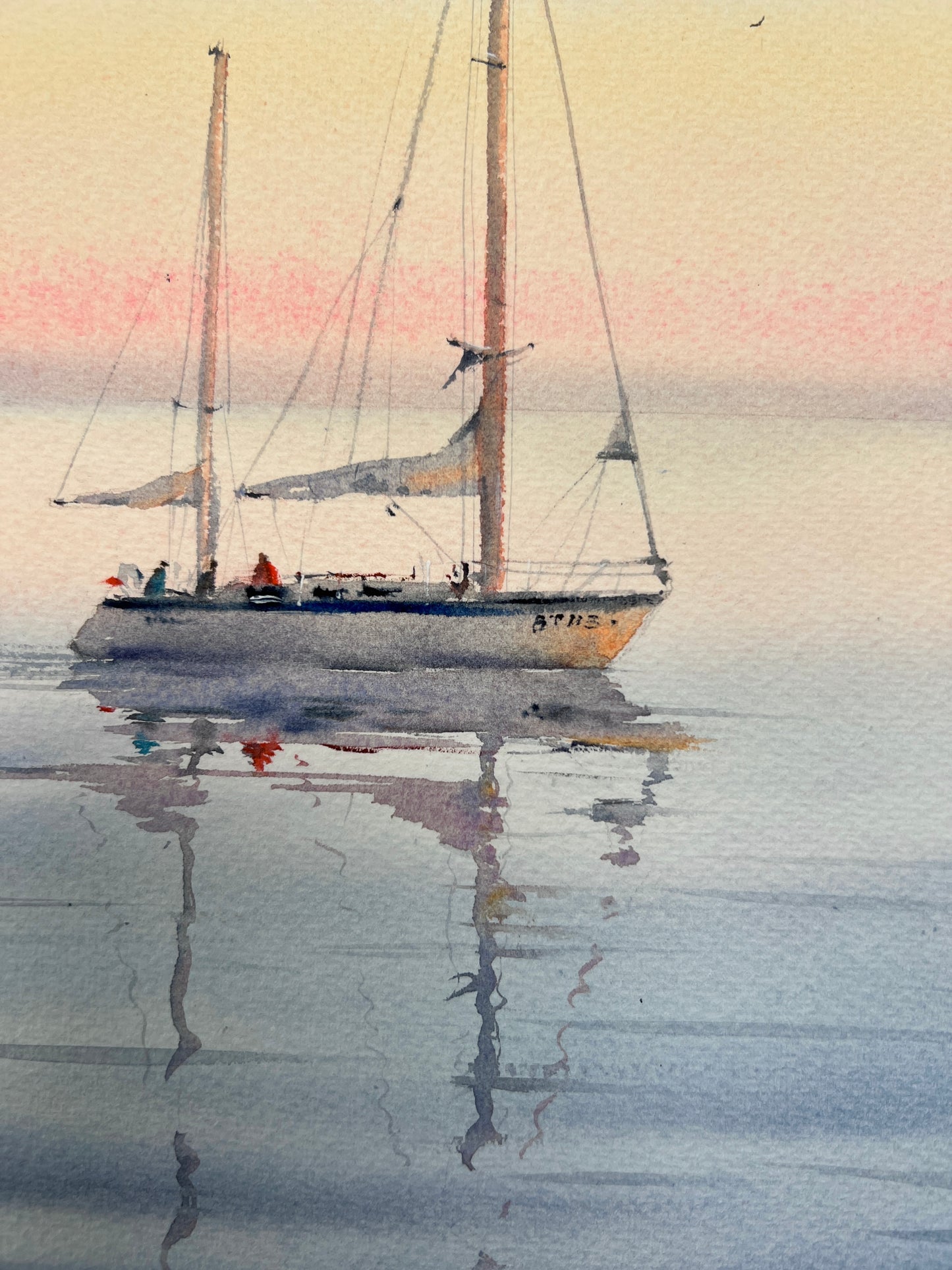 Nautical Painting Original Watercolor, Yacht Wall Art, Sailboat Artwork, Seascape, Coastal Art Decor