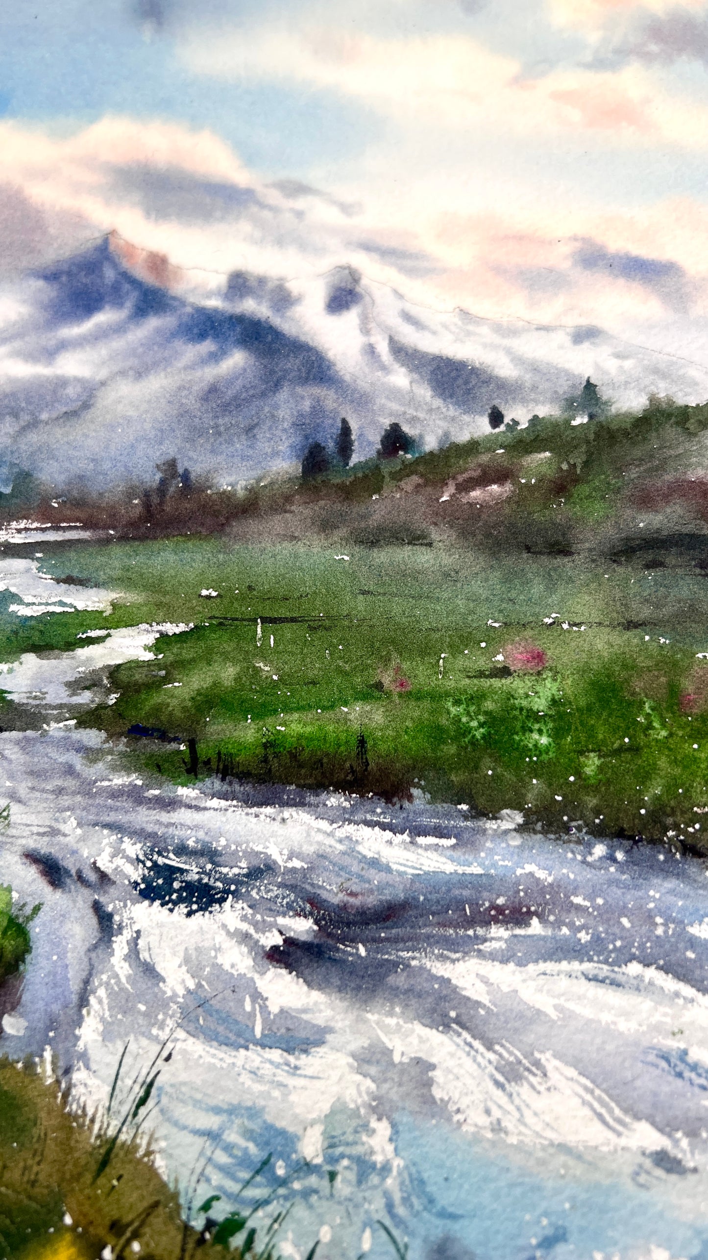 Original Watercolor Landscape, Mountain Stream Watercolor Painting, Mountain river #44 11x16