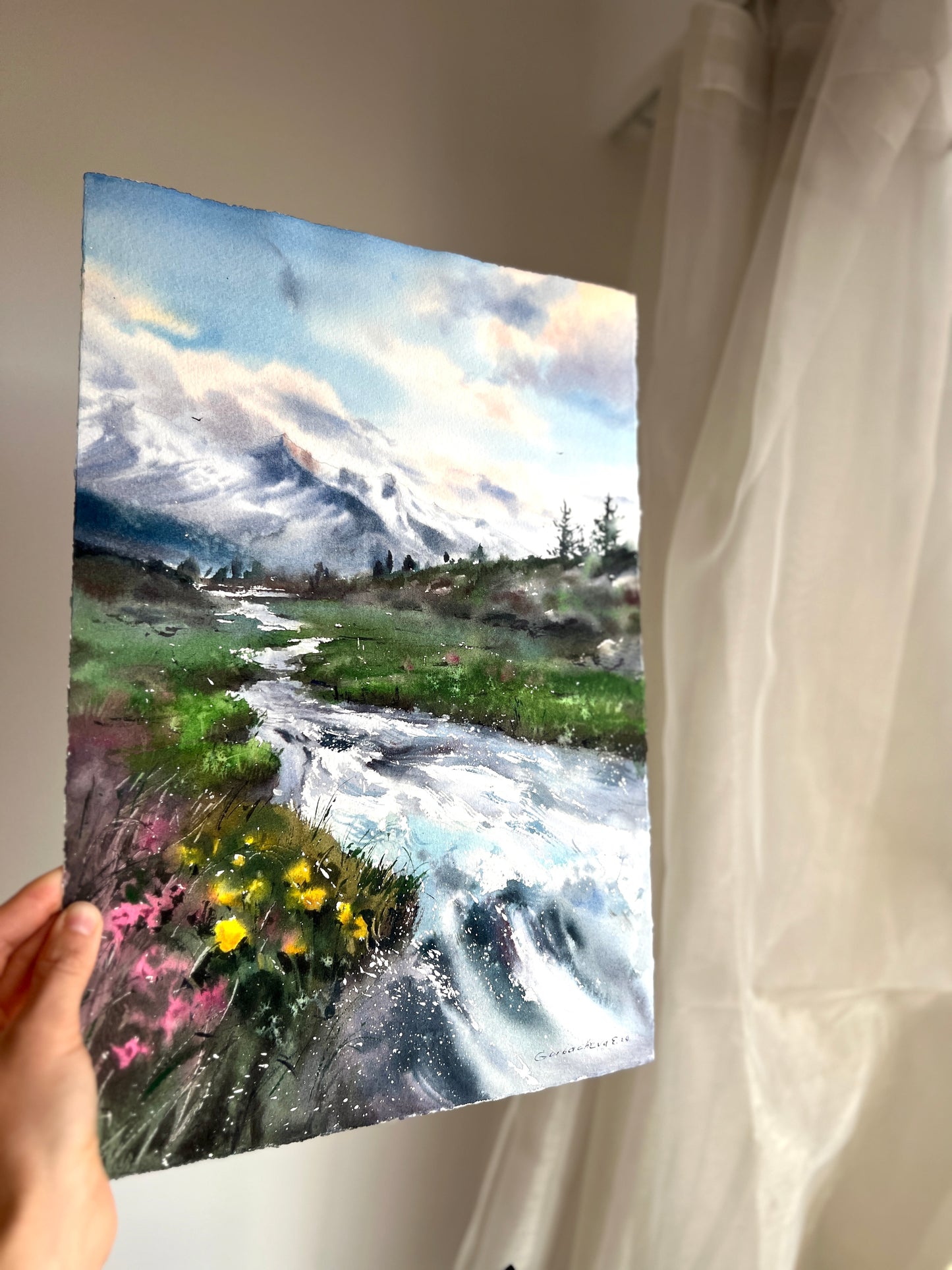 Original Watercolor Landscape, Mountain Stream Watercolor Painting, Mountain river #44 11x16