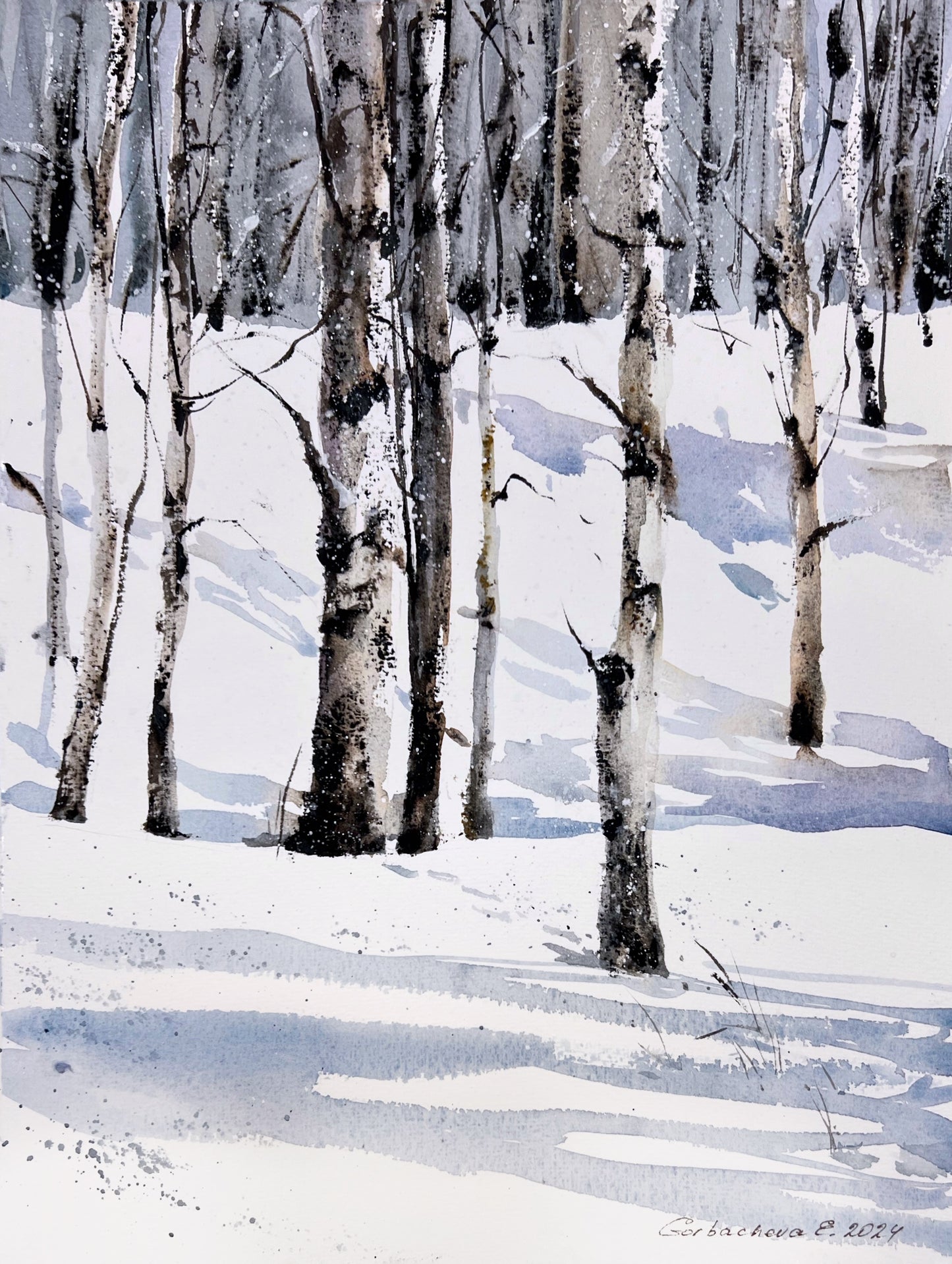 Winter Birch Grove - Snowy Winter Grove Original Artwork