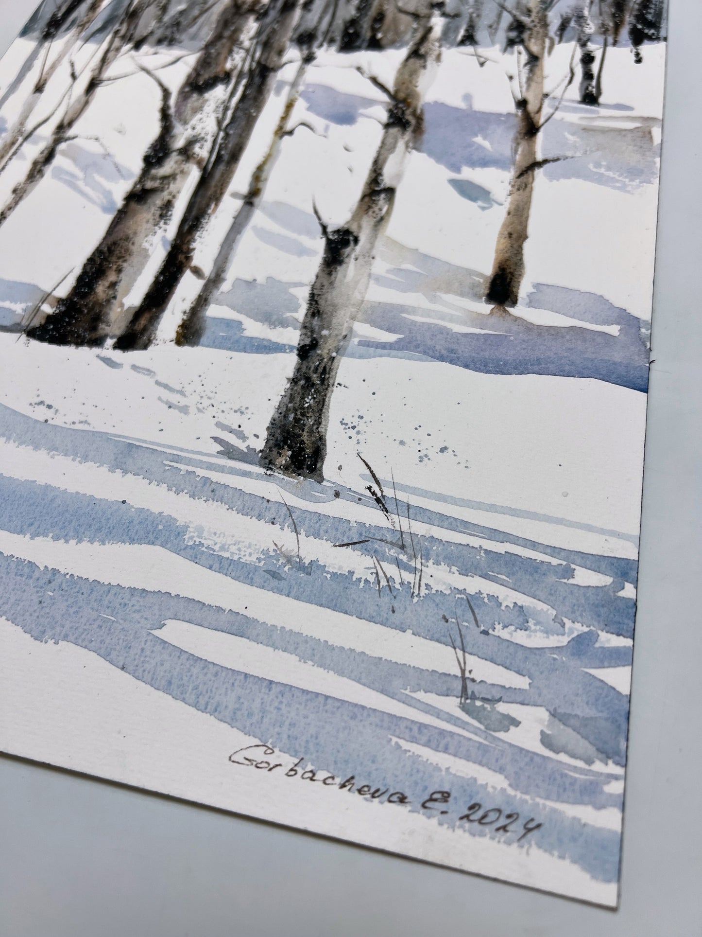 Winter Birch Grove - Snowy Winter Grove Original Artwork