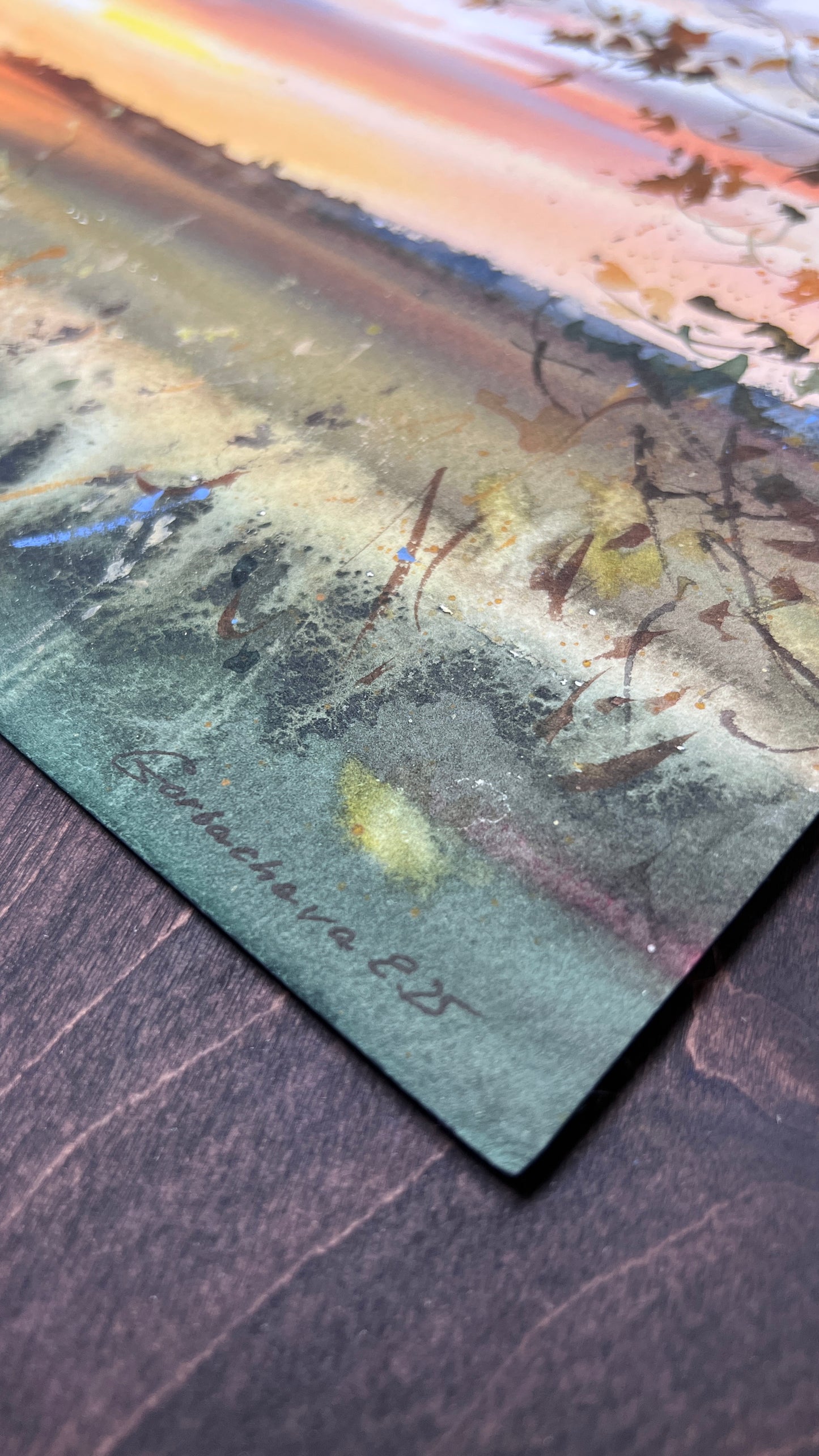Original Sunset Watercolor Painting | Golden Hour Landscape Art |Golden Dusk 12x16 in