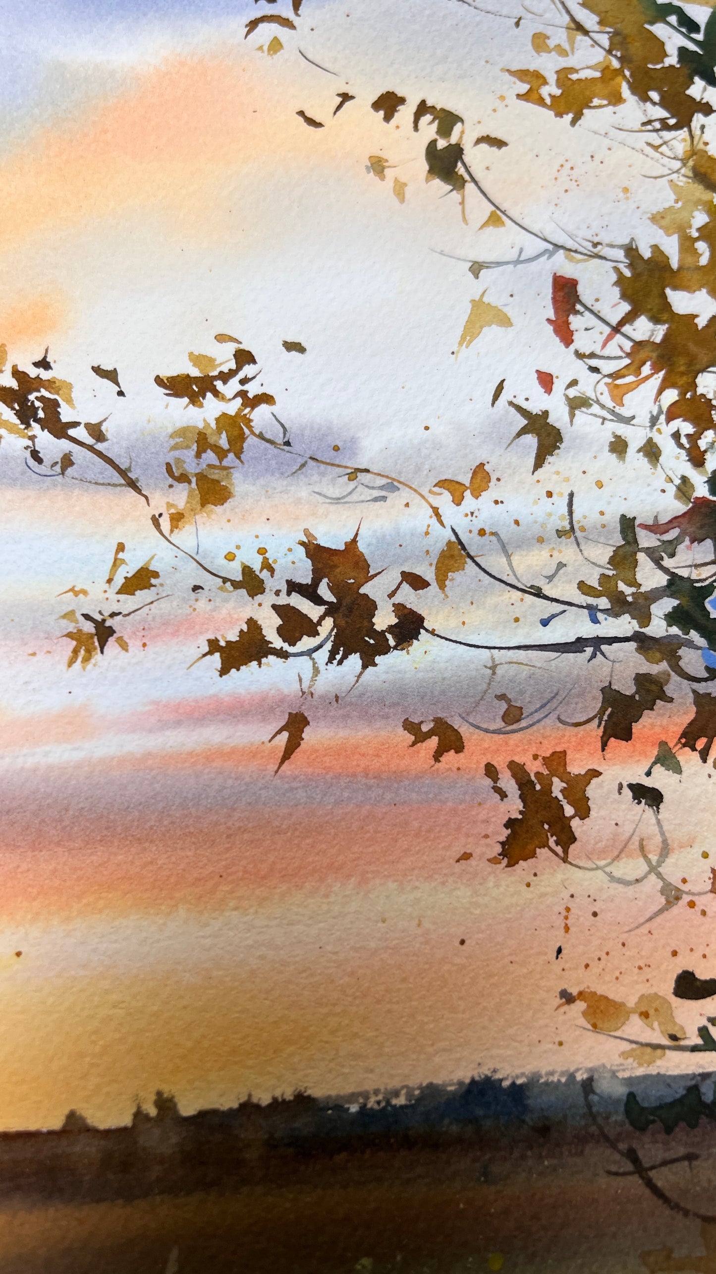 Original Sunset Watercolor Painting | Golden Hour Landscape Art |Golden Dusk 12x16 in