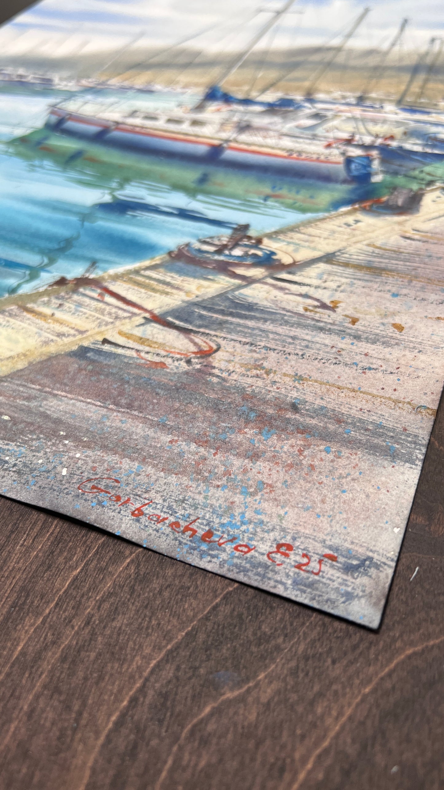 Original Watercolor Painting, Sailboat Marina Art, "Anchored in Silence" - 12 x 16 in