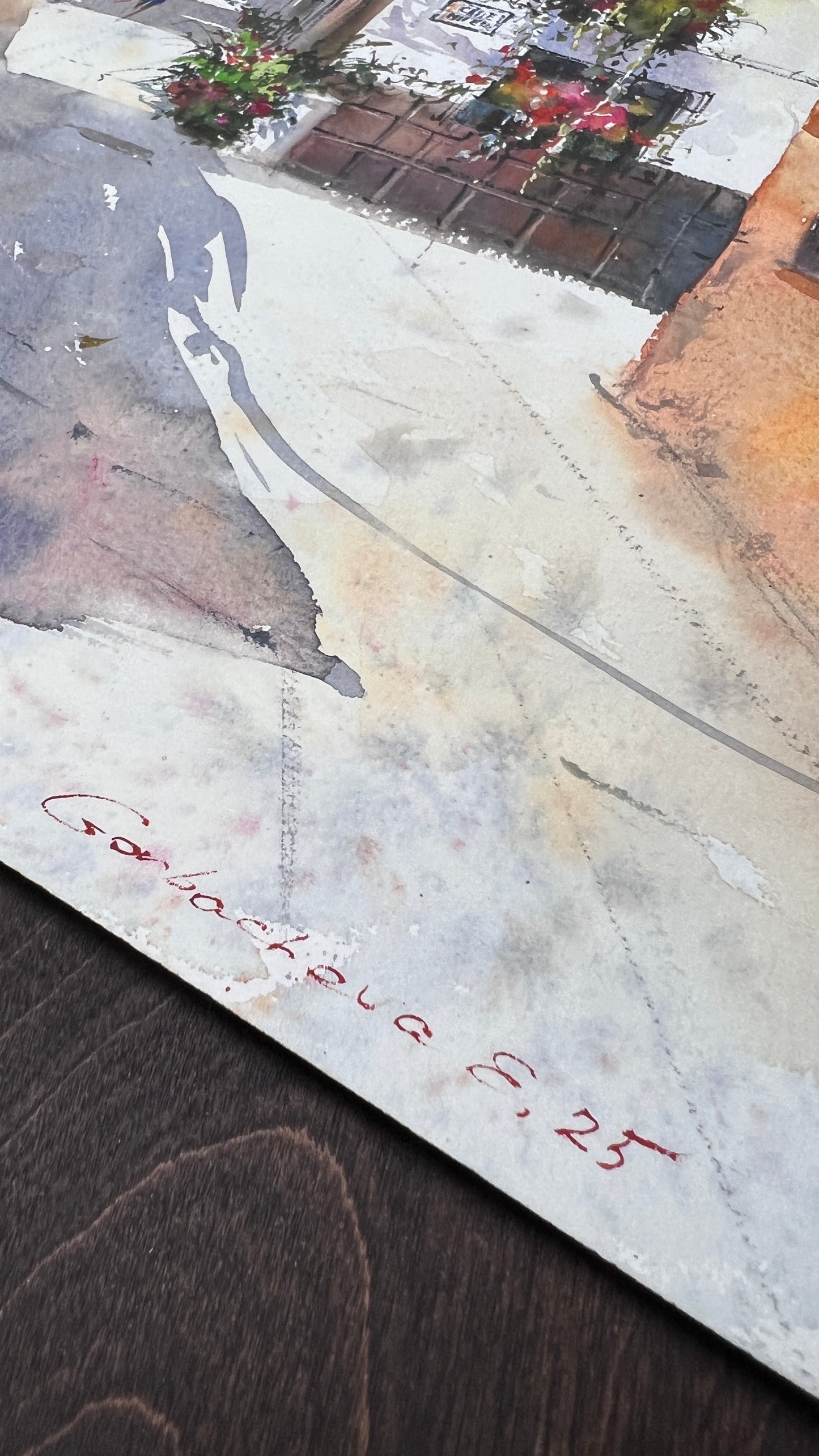 Authentic Spain Alley Watercolor Painting, Spanish Morning 12x16 in