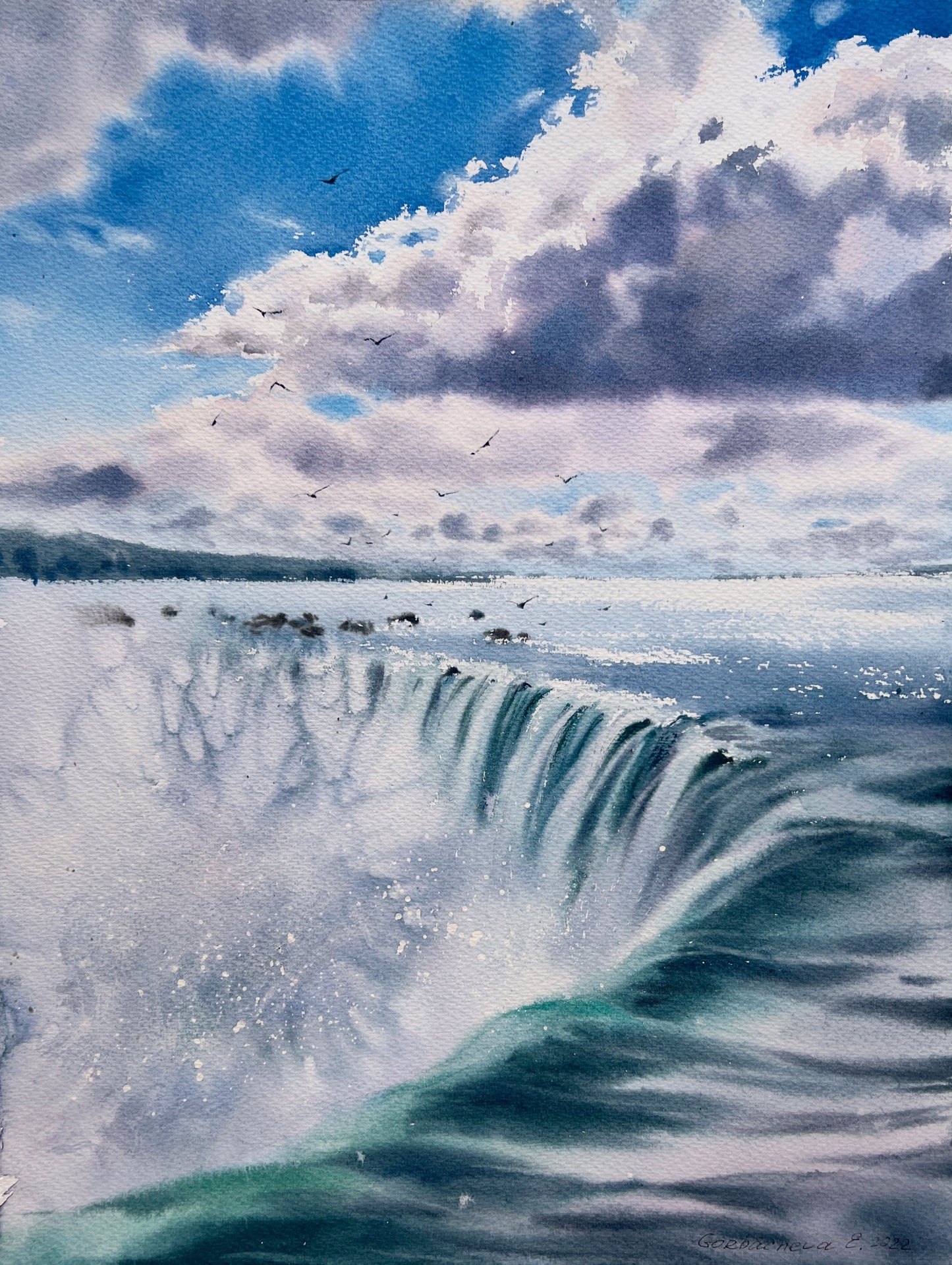 Niagara Falls Painting Original Watercolor, Beautiful Waterfall Landscape, Nature Wall Art Decor, Gift For Traveler