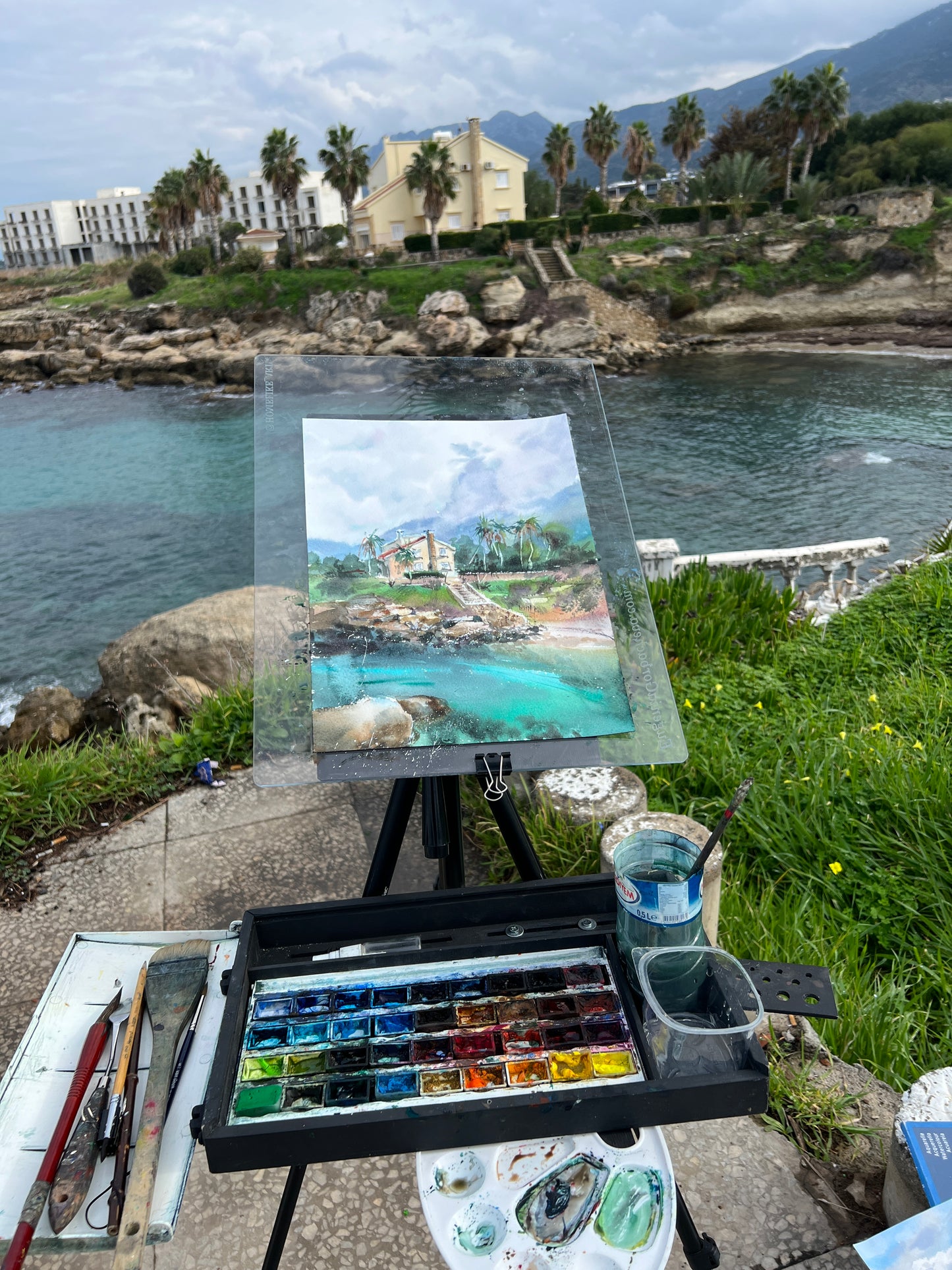 Seaside Serenity: Coastal House Watercolor Painting - On the Sea Coast #3