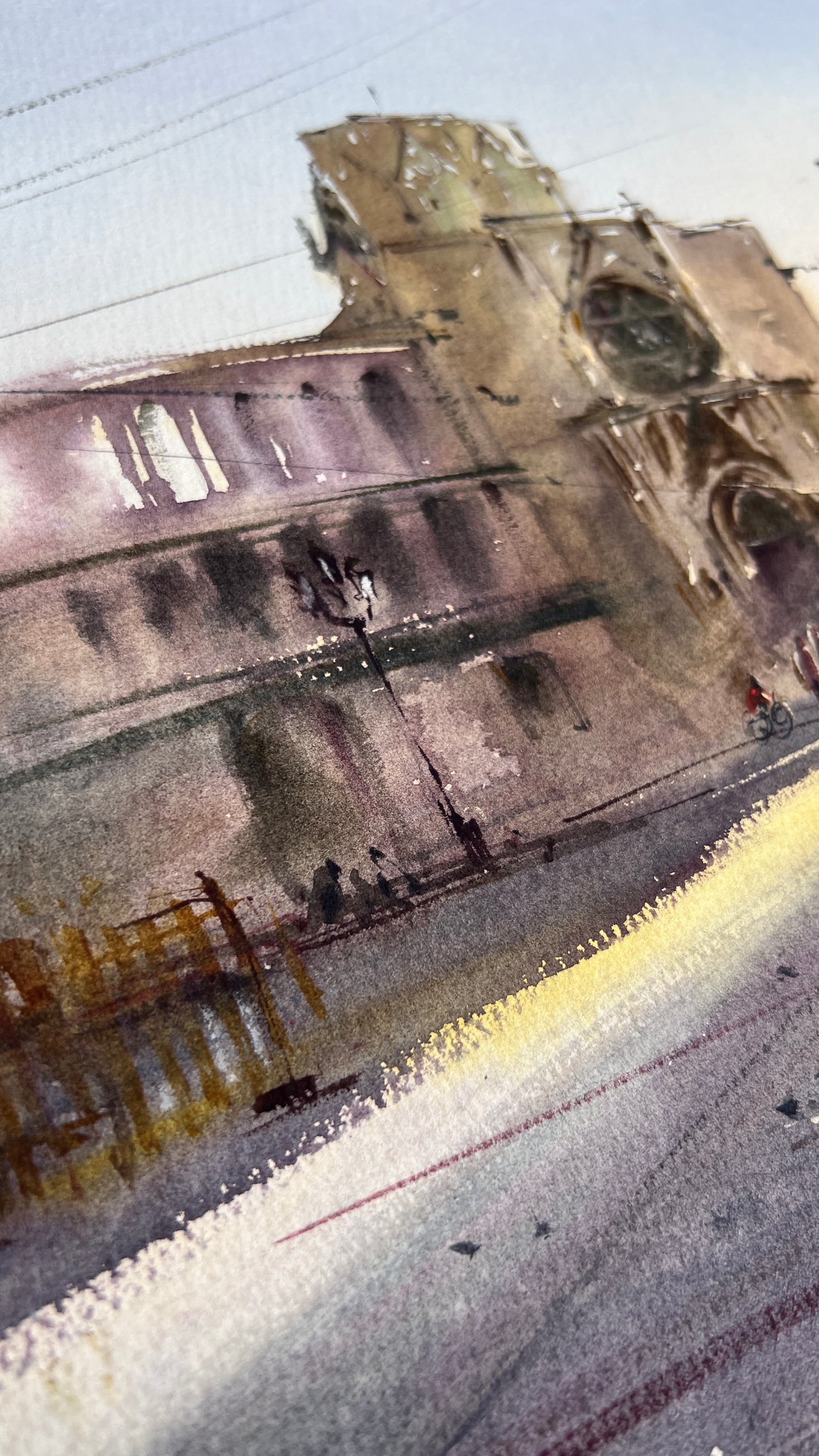 Valencia Watercolor Painting, Spain Cityscape Art, Valencia Morning Glow 14x15