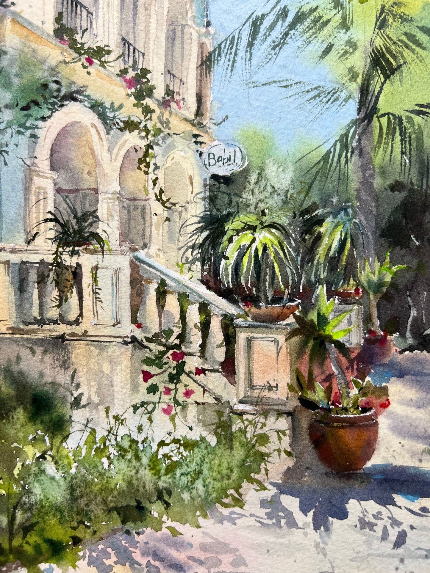 Restaurant Babil, Cyprus Watercolor Painting | Original Artwork 11x15 in