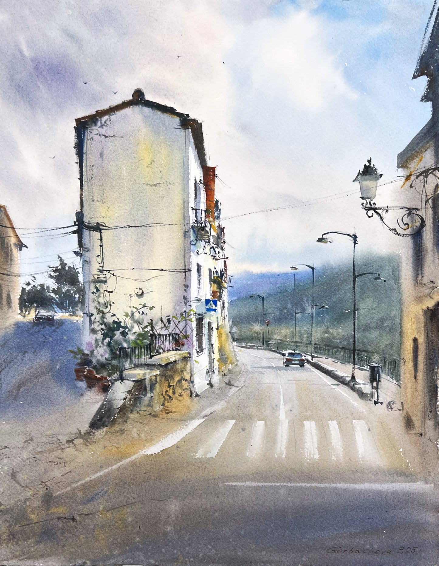 Chulilla's Morning Light Watercolor Painting - Valencia Spain Village Art