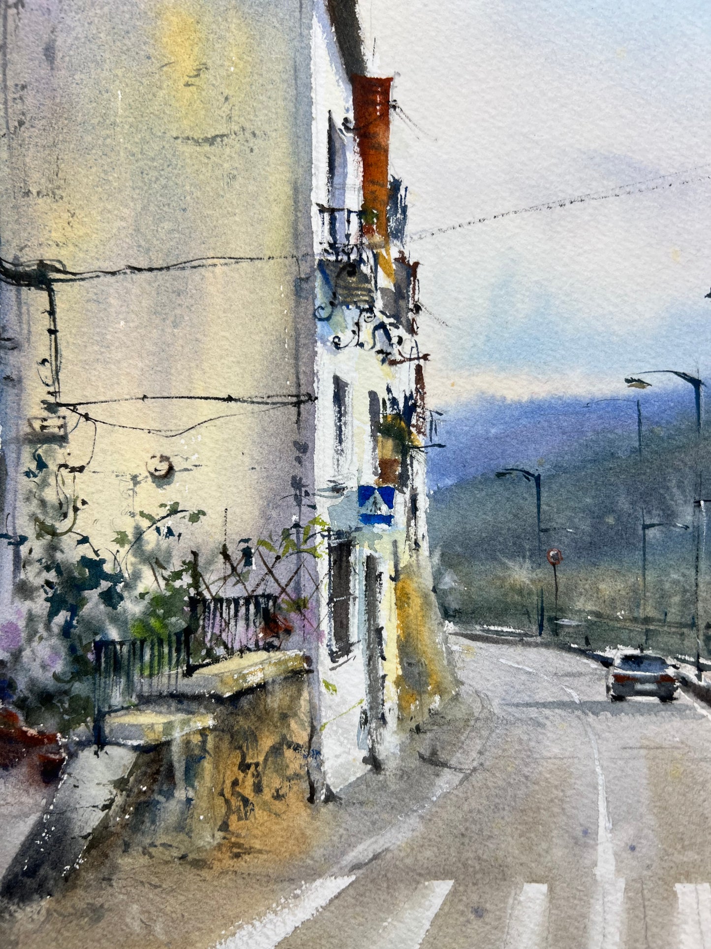 Chulilla's Morning Light Watercolor Painting - Valencia Spain Village Art