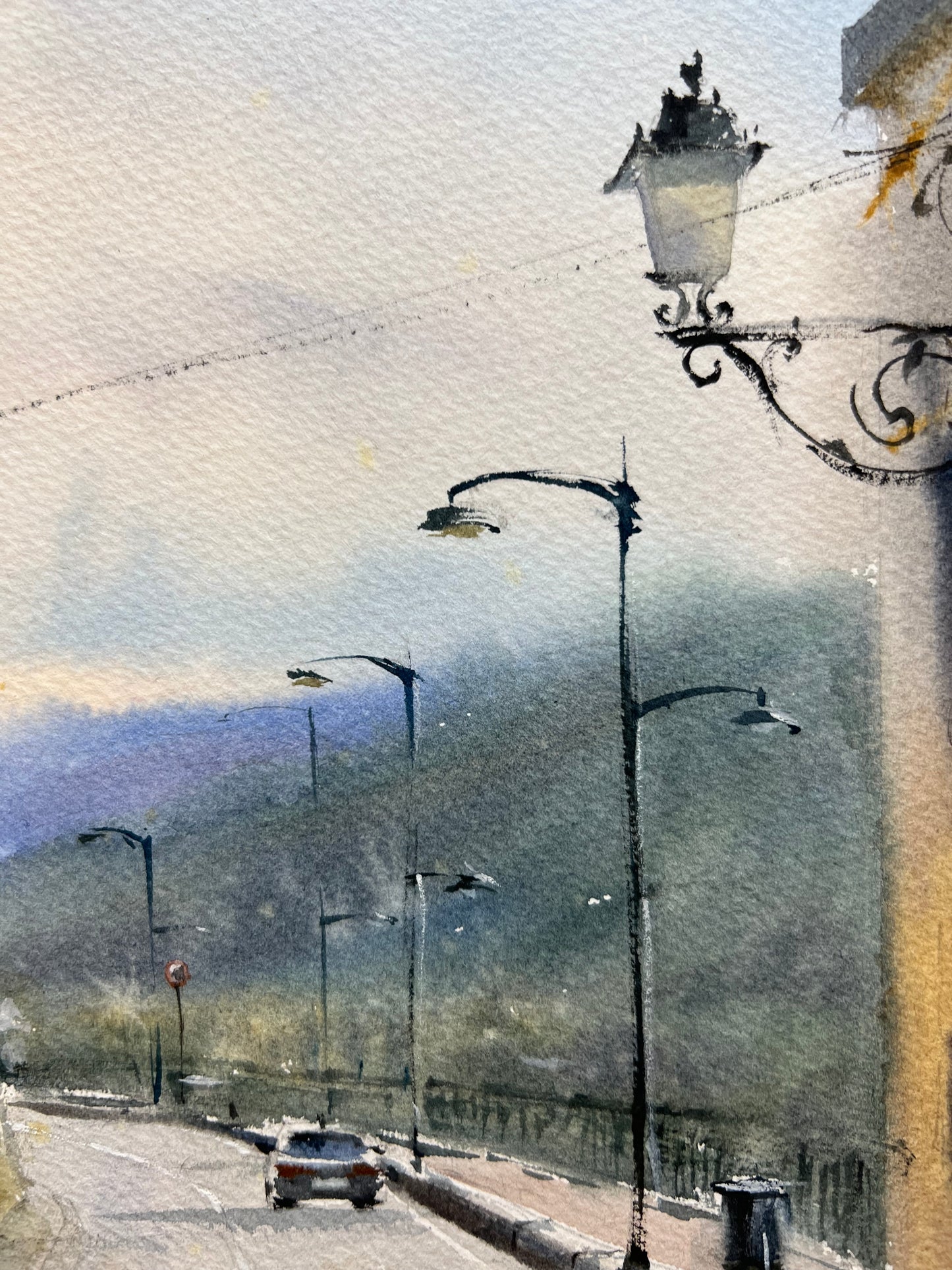 Chulilla's Morning Light Watercolor Painting - Valencia Spain Village Art