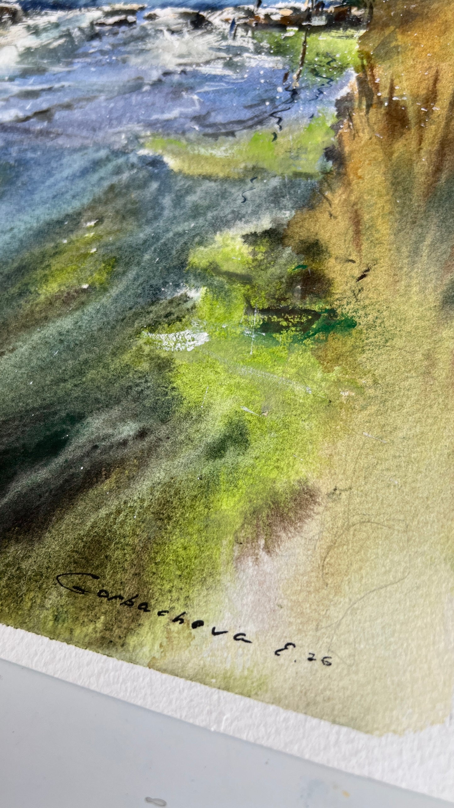 Spain Watercolor Landscape Bridge River Painting Original Art, Bridge of Quiet Waters Spain 9x15