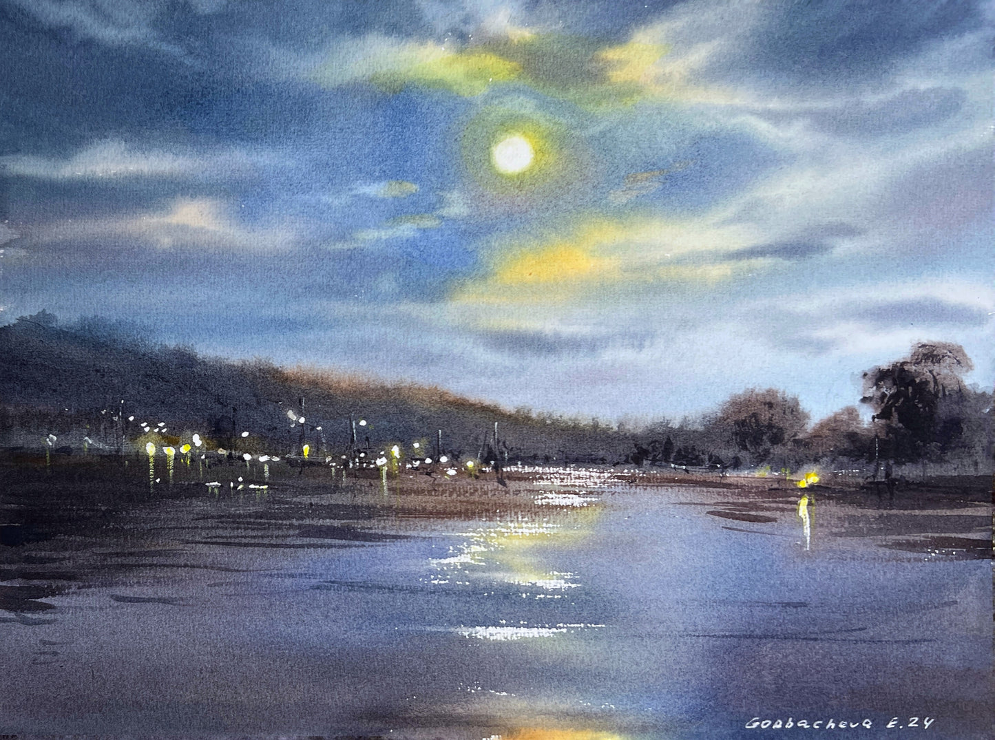 Painting Seascape Original - 'In the Moonlight #2' Night Sea Watercolor, Coastal Wall Art, Ideal Anniversary Gift