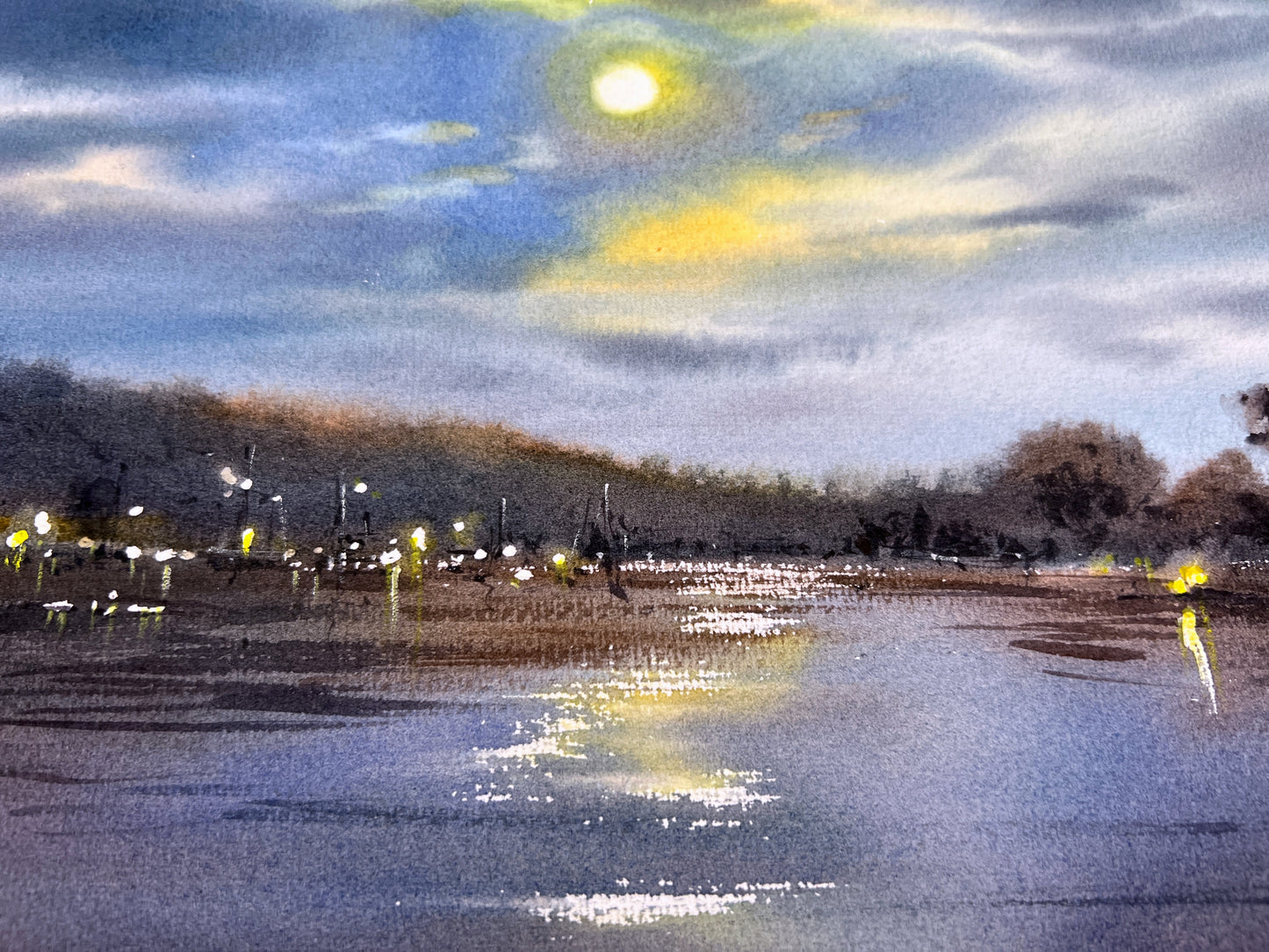 Painting Seascape Original - 'In the Moonlight #2' Night Sea Watercolor, Coastal Wall Art, Ideal Anniversary Gift