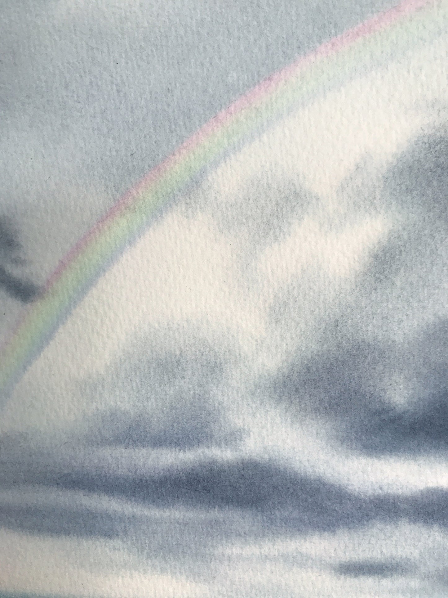 Rainbow Over Sea Original Watercolor Painting, Coastal Ocean Wall Art, Rainbow over the sea 7.5x9