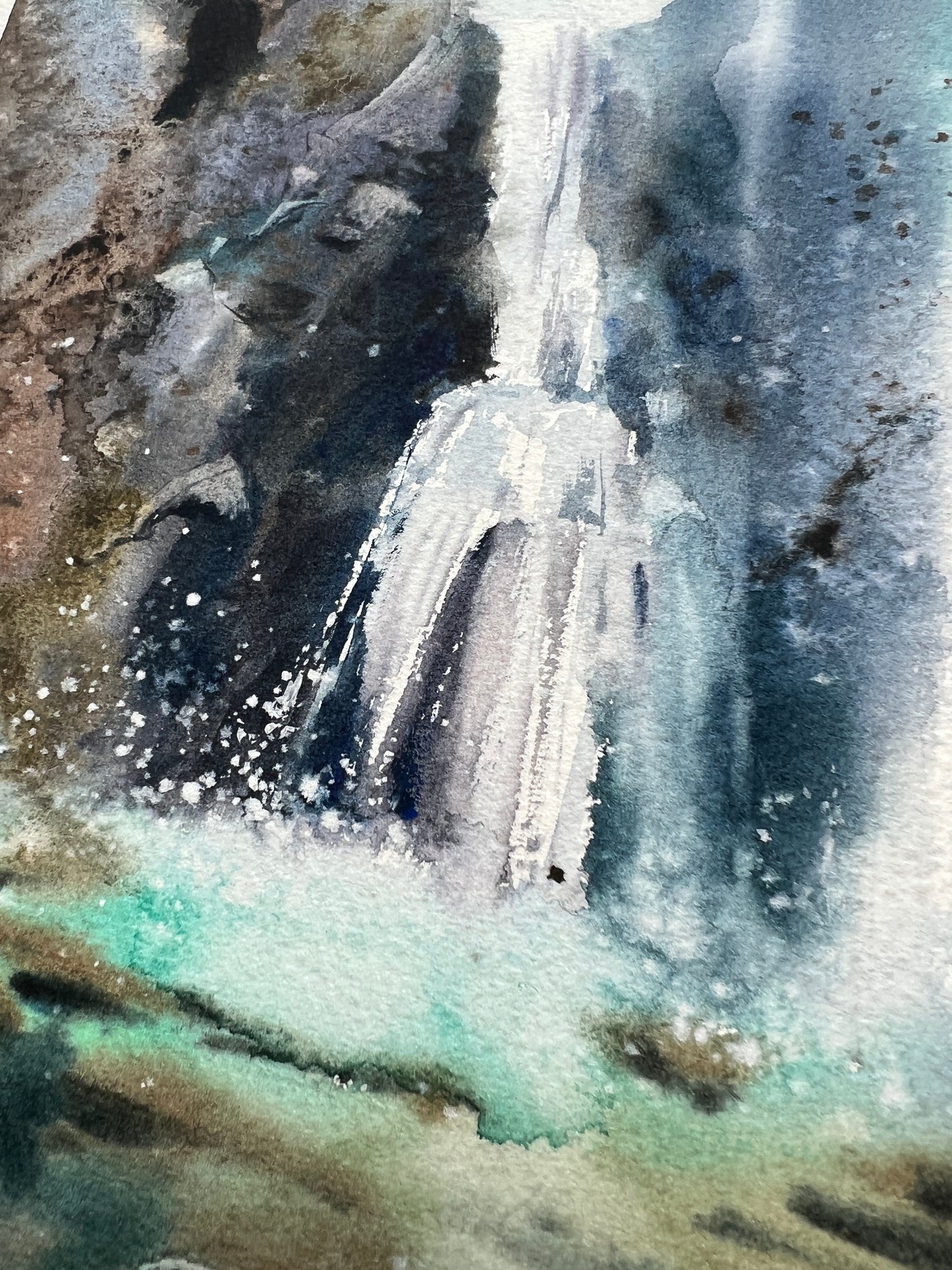 Original Waterfall Watercolor Painting On Paper, Abstract Nature Wall Art, Impressionistic Landscape Artwork, Home Decor