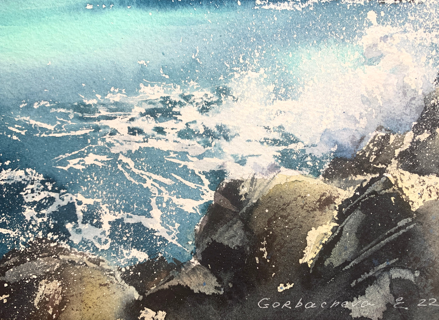 Waves and rocks #4 - Original Watercolor Artwork