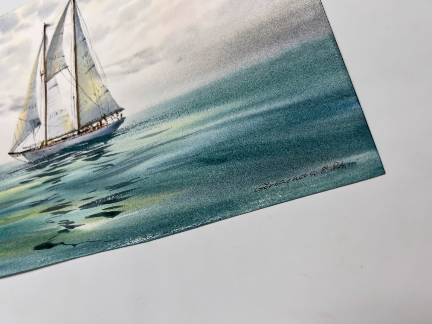 Original Under Sail #4 Watercolor Painting, Yacht at Sea - Perfect 8x12 Inch Gift