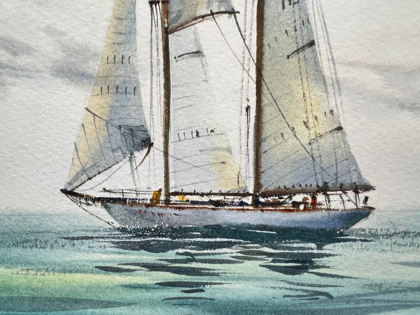 Original Under Sail #4 Watercolor Painting, Yacht at Sea - Perfect 8x12 Inch Gift