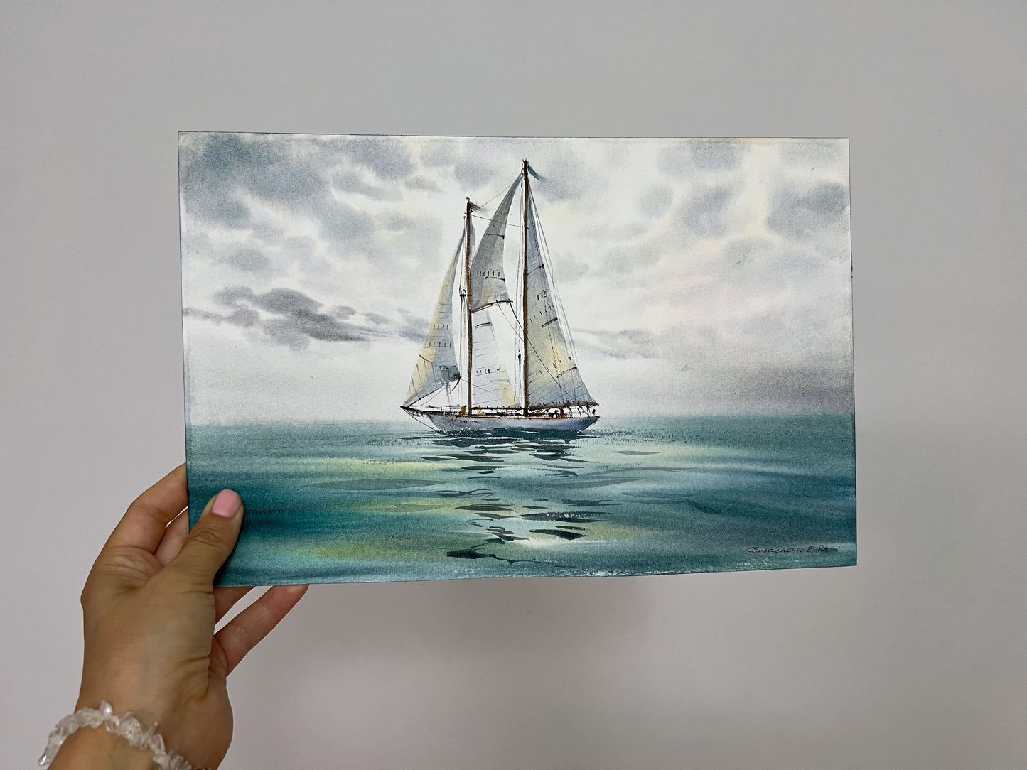 Original Under Sail #4 Watercolor Painting, Yacht at Sea - Perfect 8x12 Inch Gift