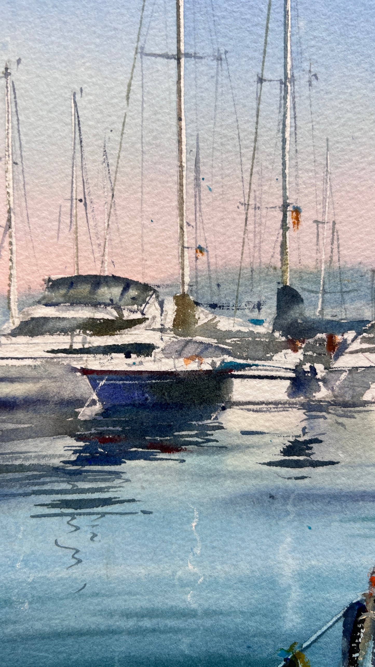 Original Watercolor Sailboat Art, Turquoise Harbor Painting, Still Waters of Spain 12x16