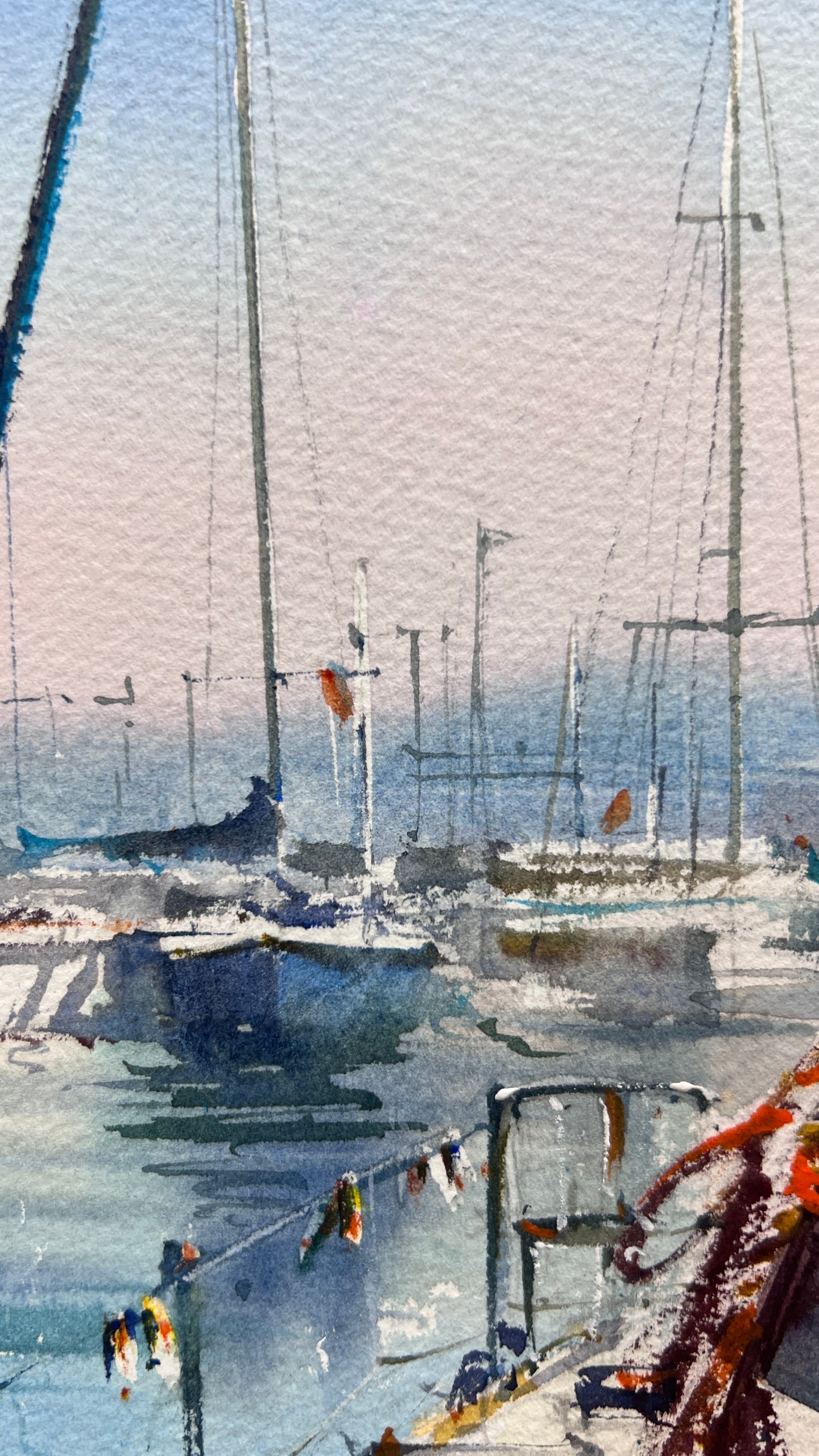Original Watercolor Sailboat Art, Turquoise Harbor Painting, Still Waters of Spain 12x16