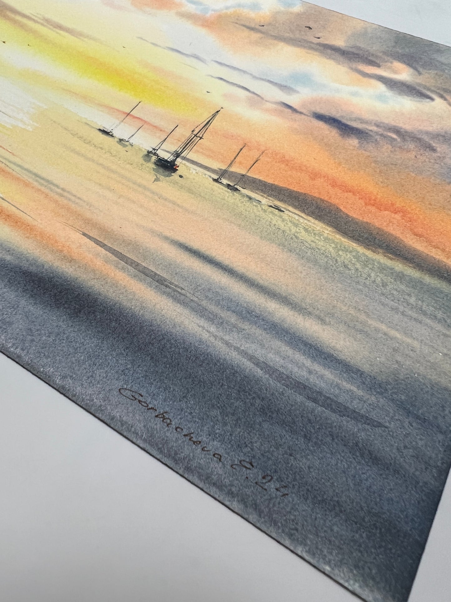 Stunning Watercolor Painting, Perfect Gift for Sea Enthusiasts - Yachts at sunset #19