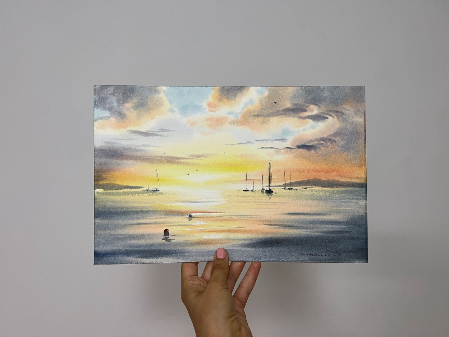 Stunning Watercolor Painting, Perfect Gift for Sea Enthusiasts - Yachts at sunset #19