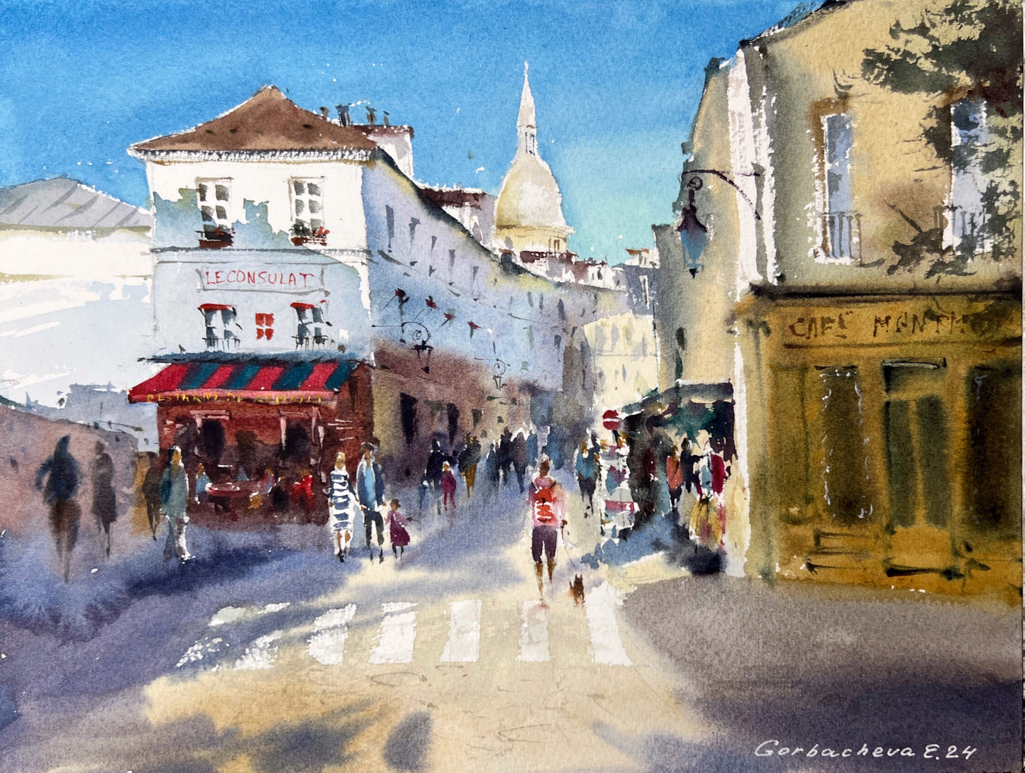 Original Painting - Watercolor Streets of Paris, Montmartre & Le Consulat Cafe