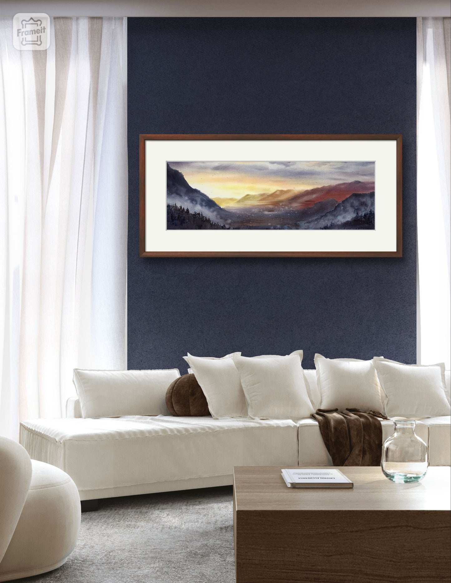 Panorama Mountain Print, Nature Canvas Painting, Panoramic Calm Landscape, Home Decoration, Above Bed Wall Decor, Sunset