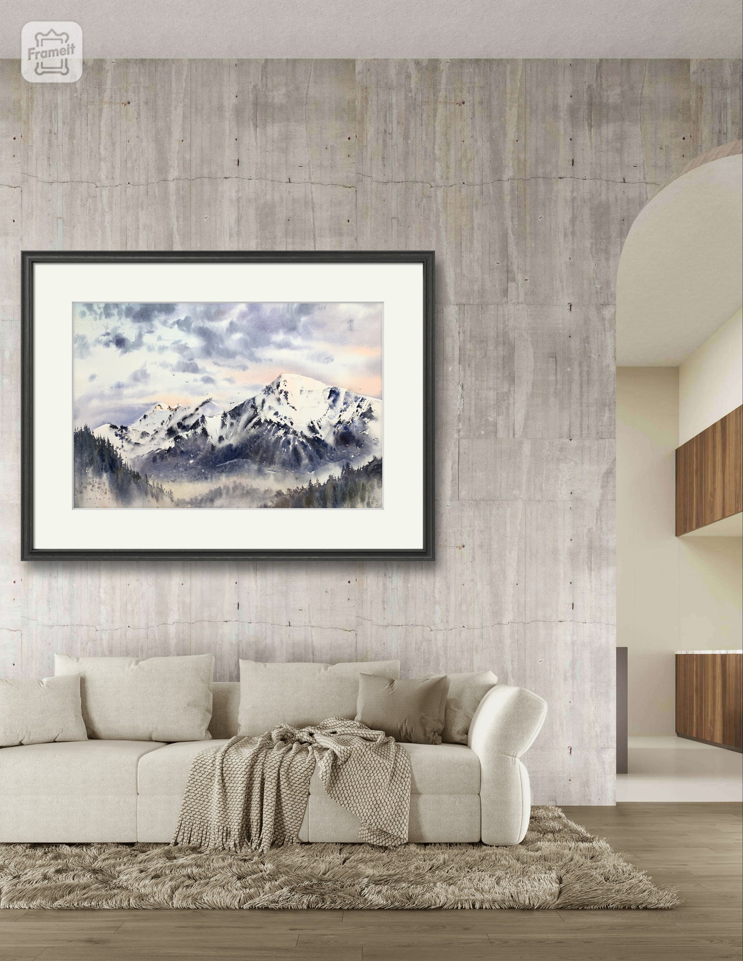 Mountain Wall Art, Landscape Print, Watercolor Scenery Painting Mountains, Contemporary Canvas Prints, Gift for him