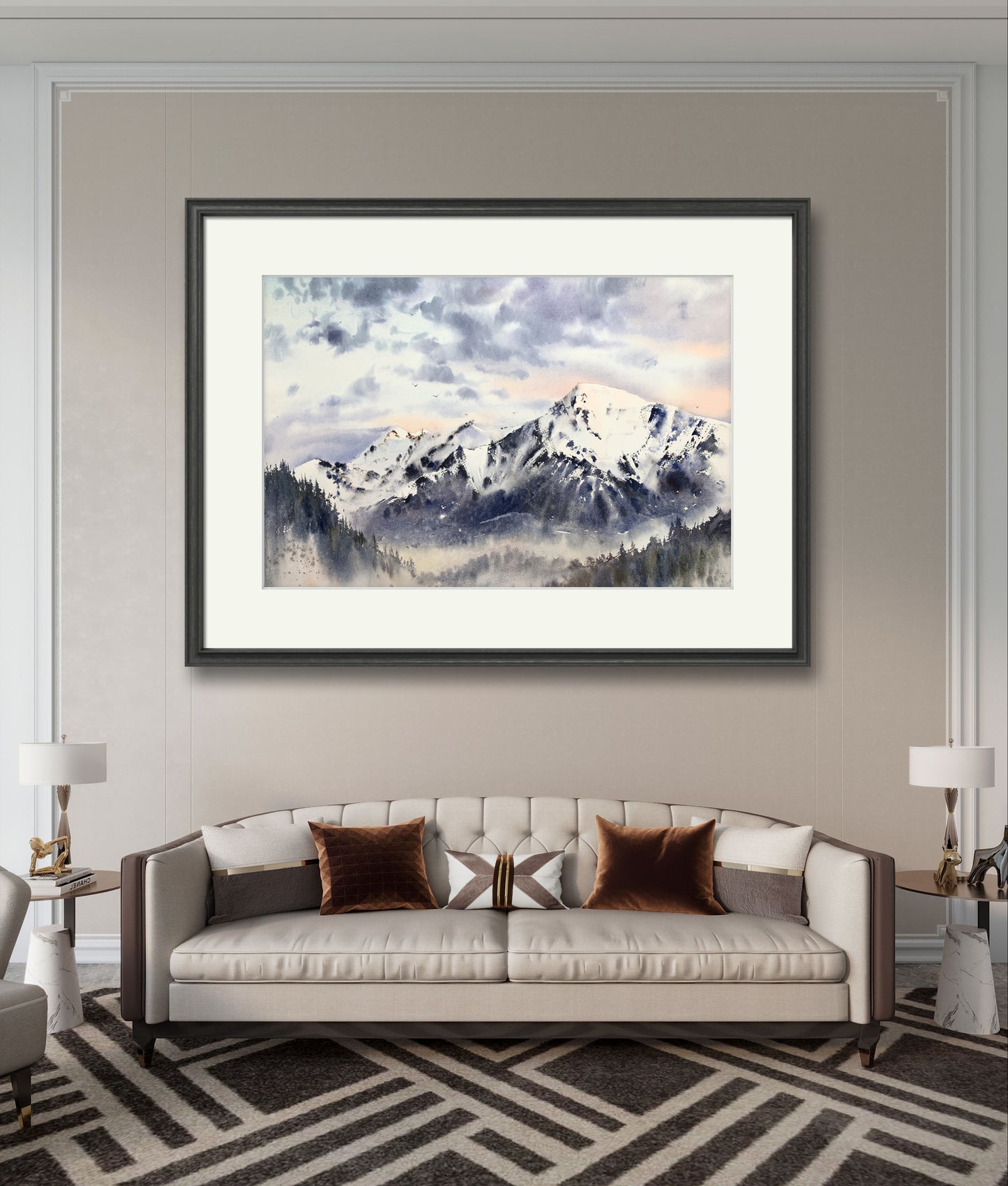 Stunning Mountain Landscape Art - Watercolor Canvas Print, Nature Decor Gift for Him