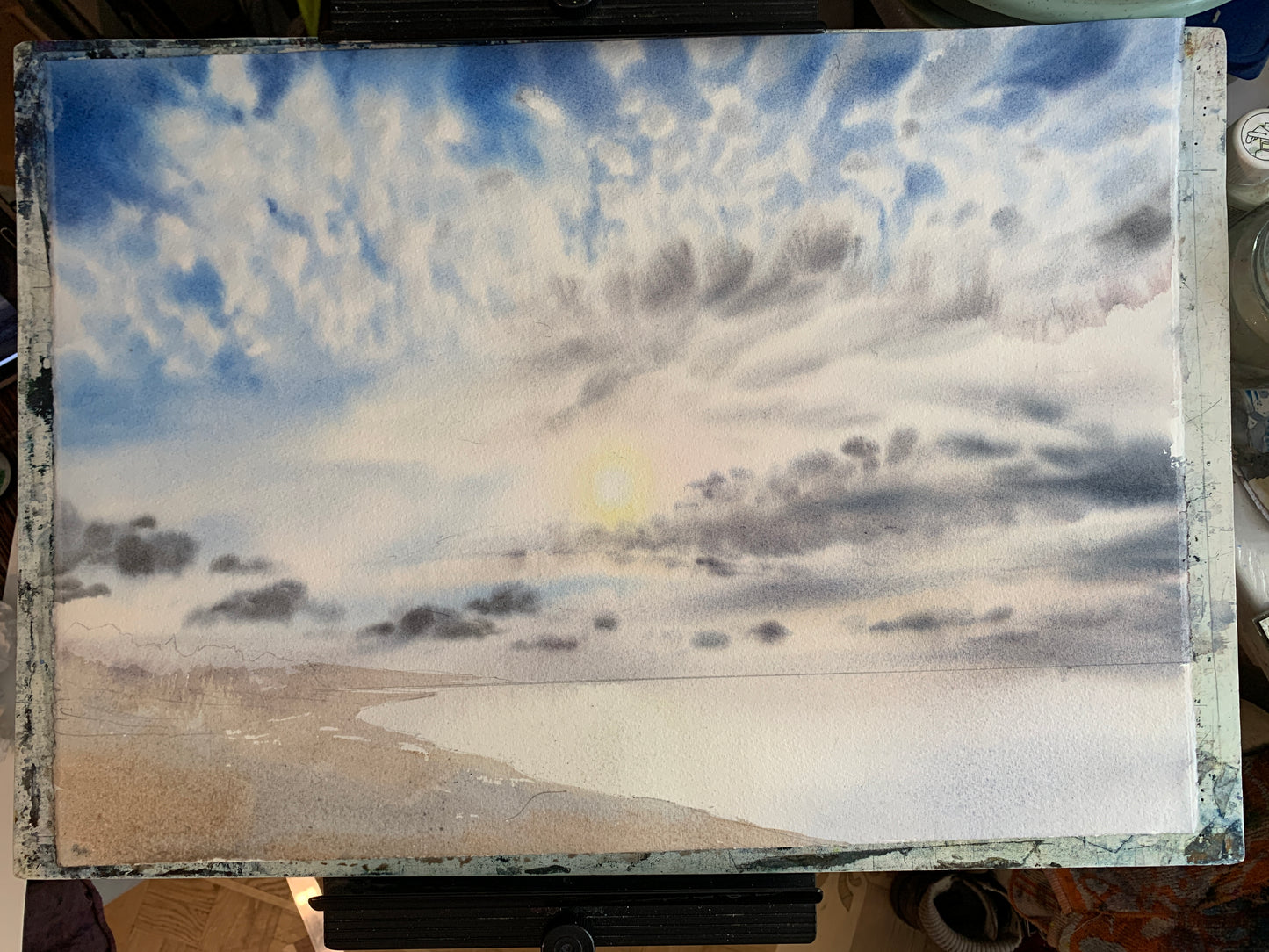 Original Beach Painting Watercolor - Baltic coast - 16x22 in