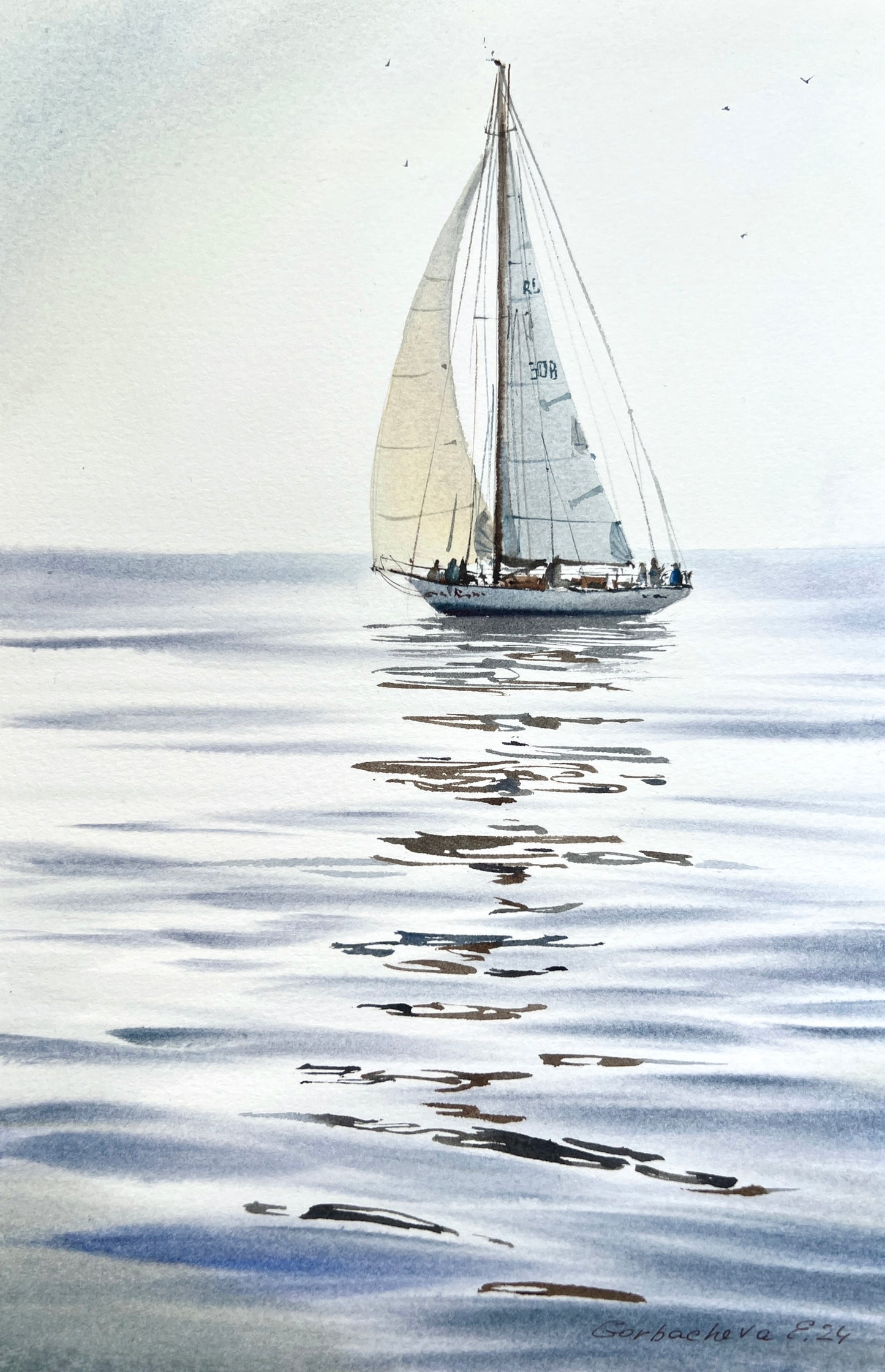 Ocean Vibes: 'Under Sail #5' Watercolor Painting - Perfect 8x12 Inch Gift for Sea Enthusiasts