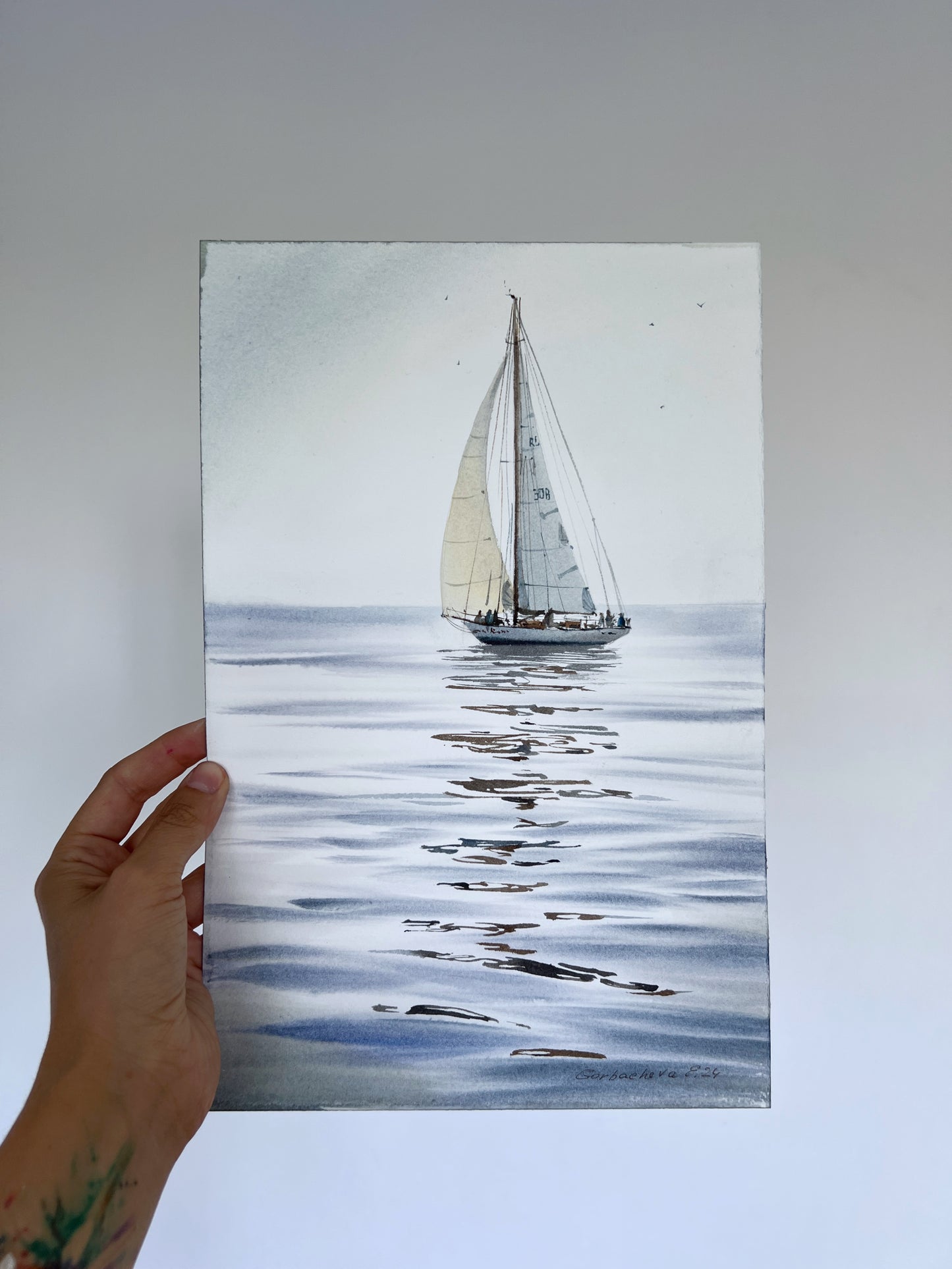 Ocean Vibes: 'Under Sail #5' Watercolor Painting - Perfect 8x12 Inch Gift for Sea Enthusiasts