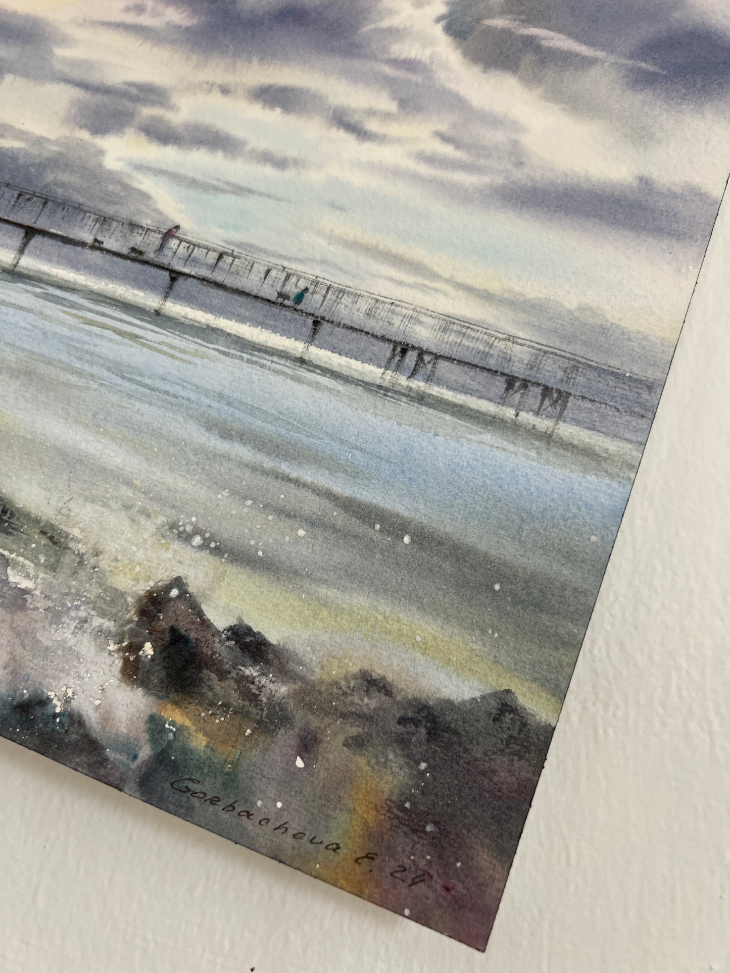 Seaside Serenity: Original Watercolor Painting 'Walk along the Sea Bridge #2'